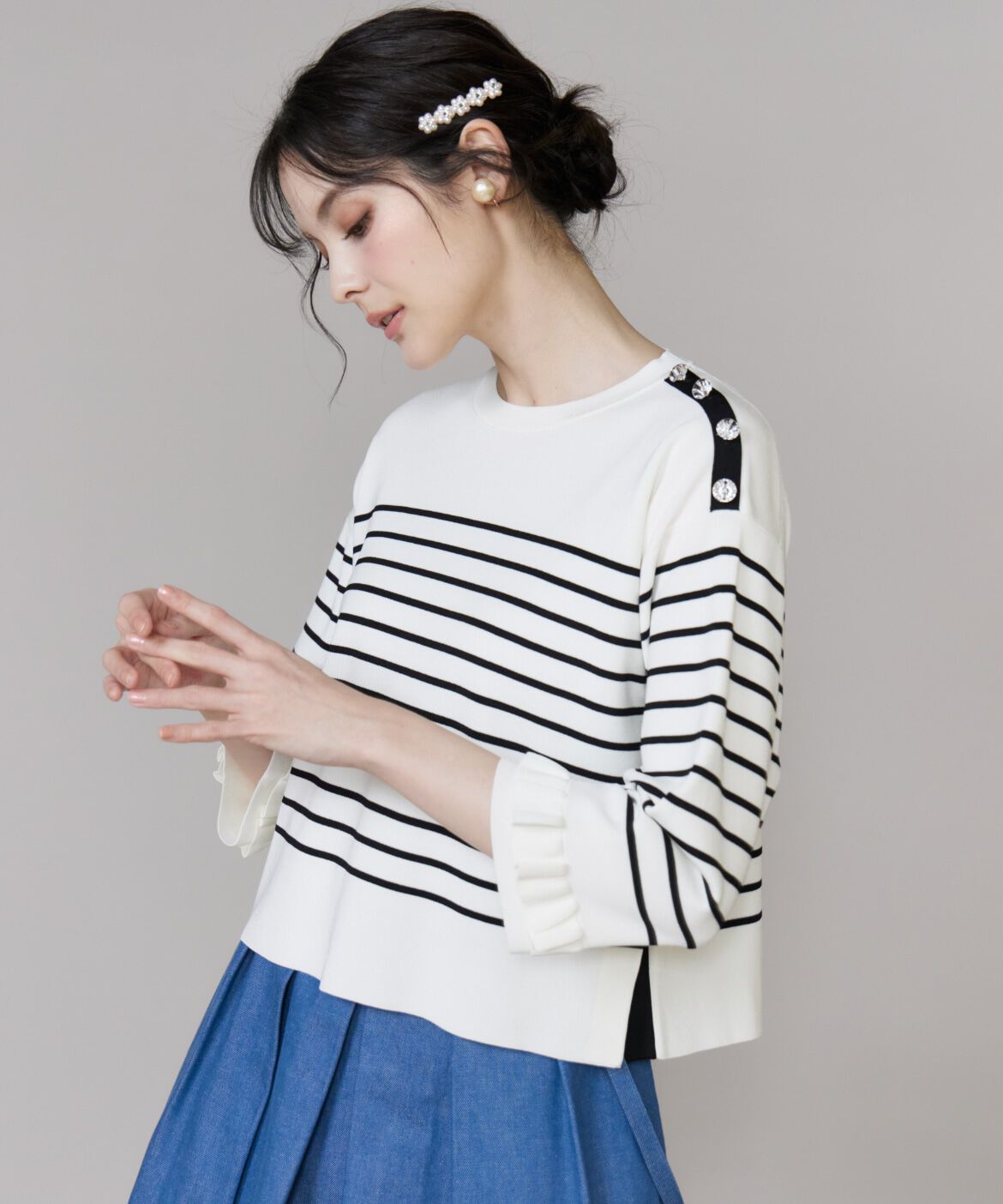 Maglie le cassetto「《大きいサイズ》袖フリルニットプルオーバー」|ニット・セーター|ボーダー7