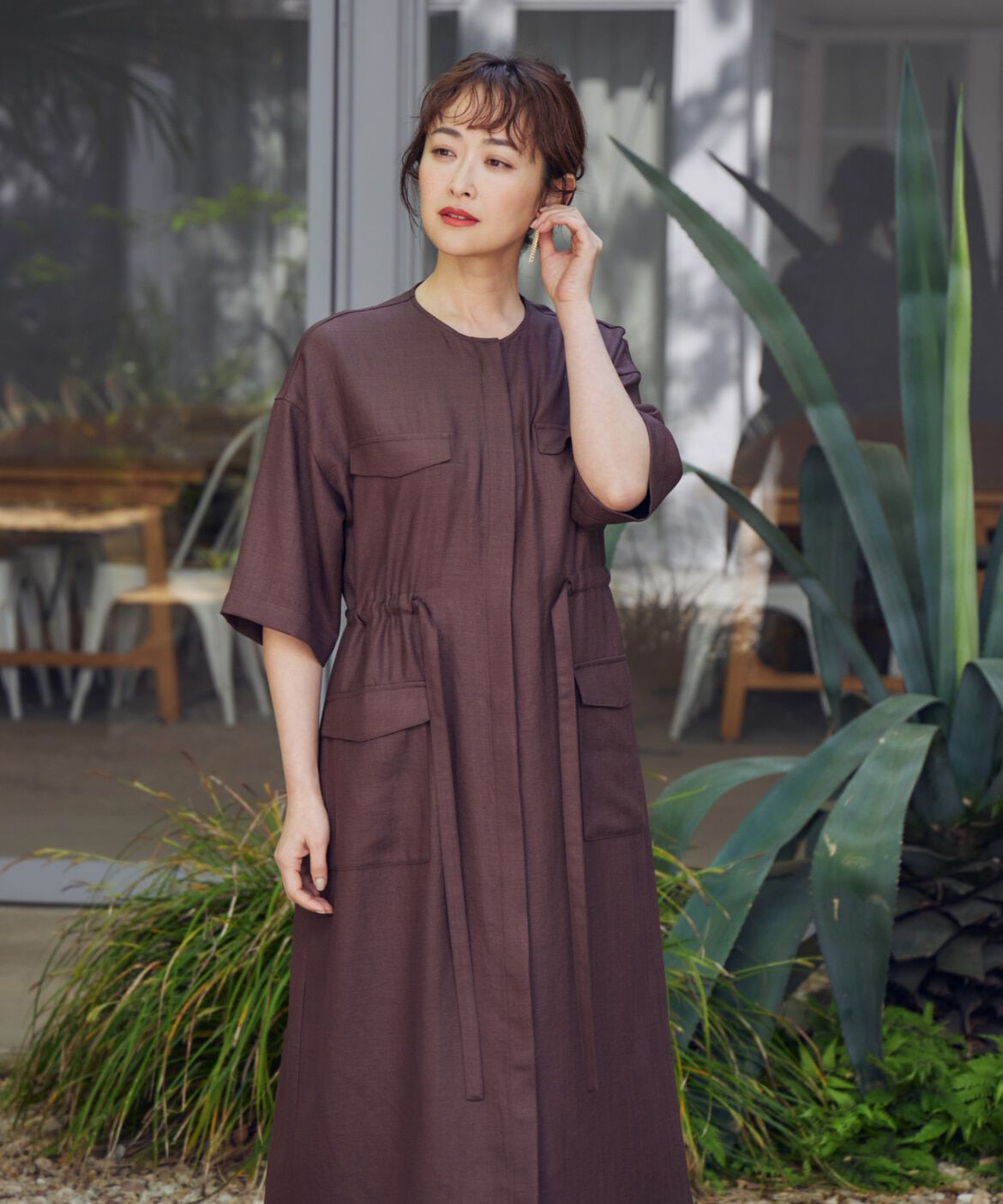 7-IDconcept.「麻調ロングジレワンピース」|ワンピース|