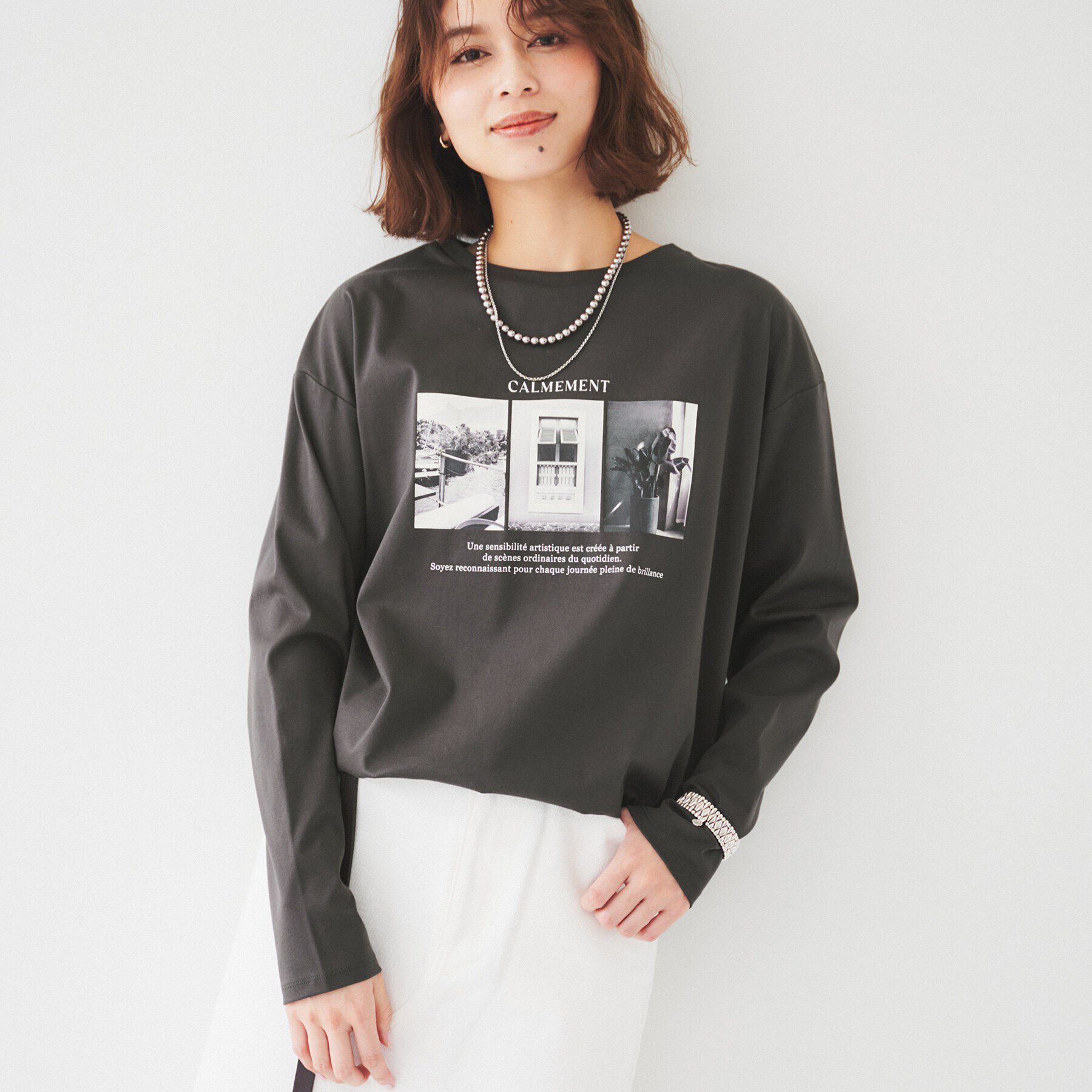 UNTITLED「プリントTシャツ」|Tシャツ・カットソー|チャコールグレー(1