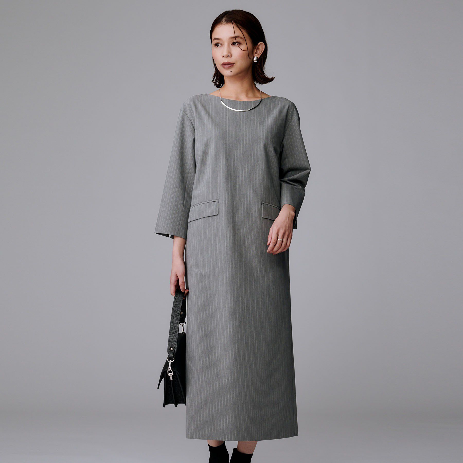 UNTITLED「【洗える/ストレッチ性】スーツライク ストライプワンピース」|ワンピース|
