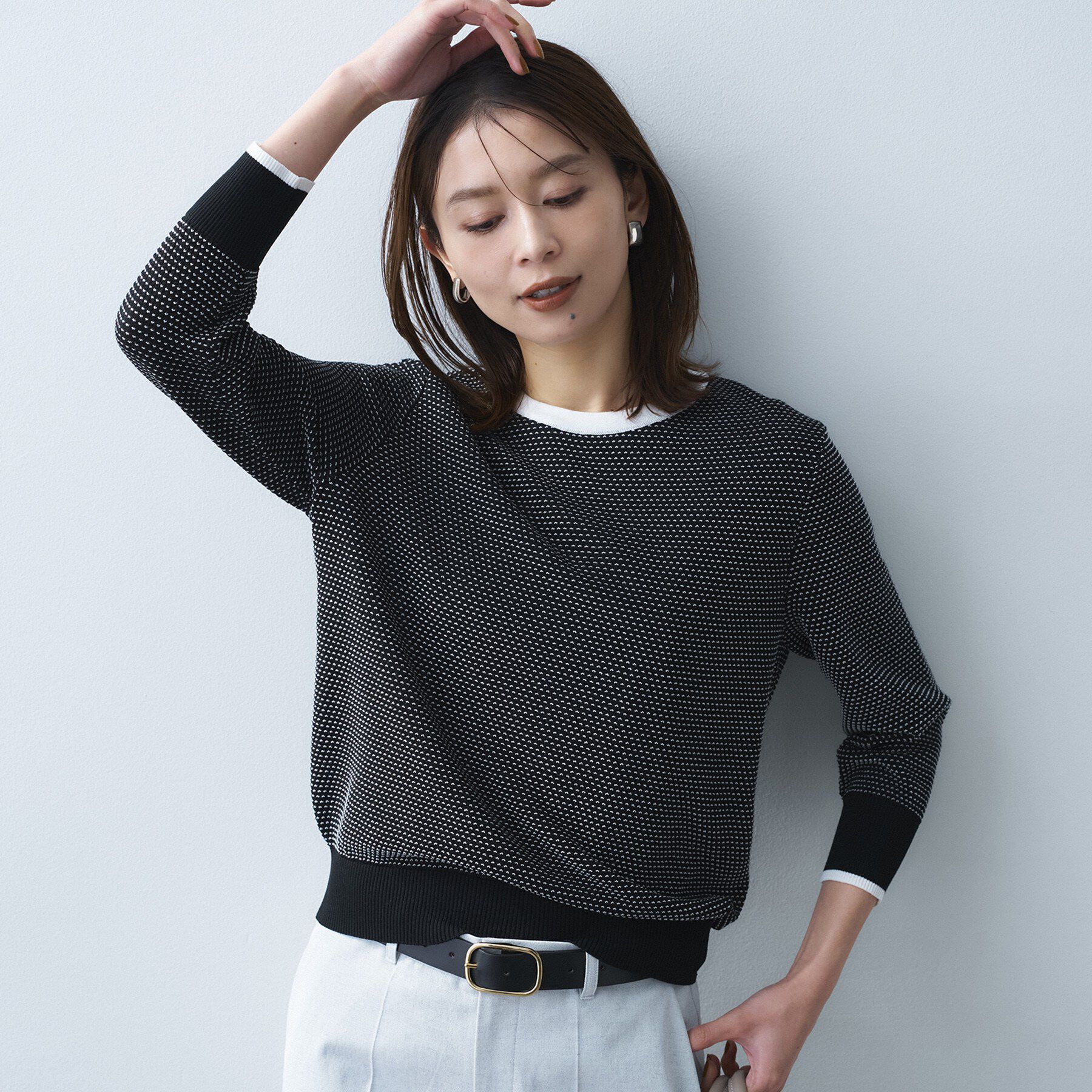 UNTITLED「【アンサンブル可/洗える】配色ハイゲージニットトップス」|ニット・セーター|