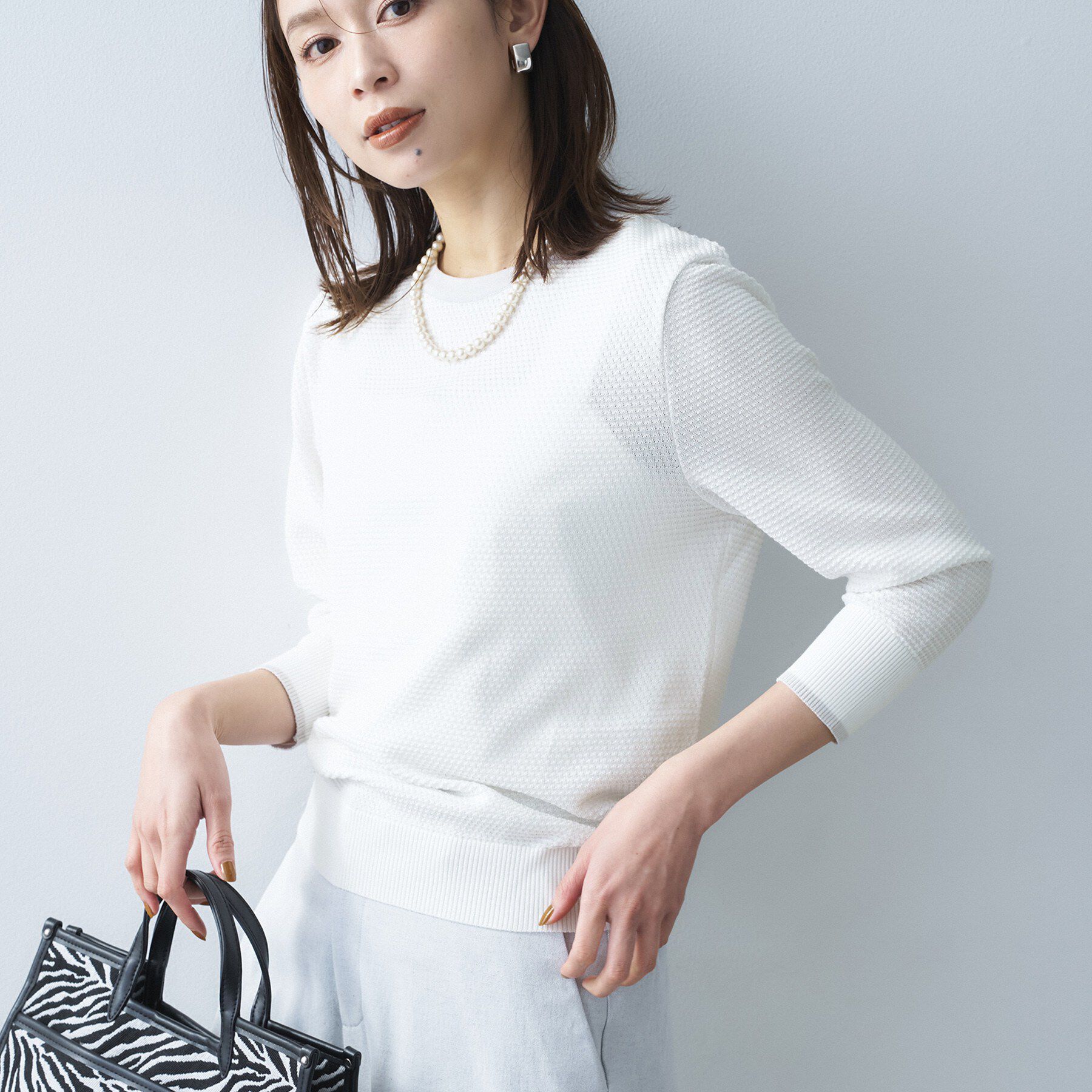 UNTITLED「【アンサンブル可/洗える】配色ハイゲージニットトップス」|ニット・セーター|