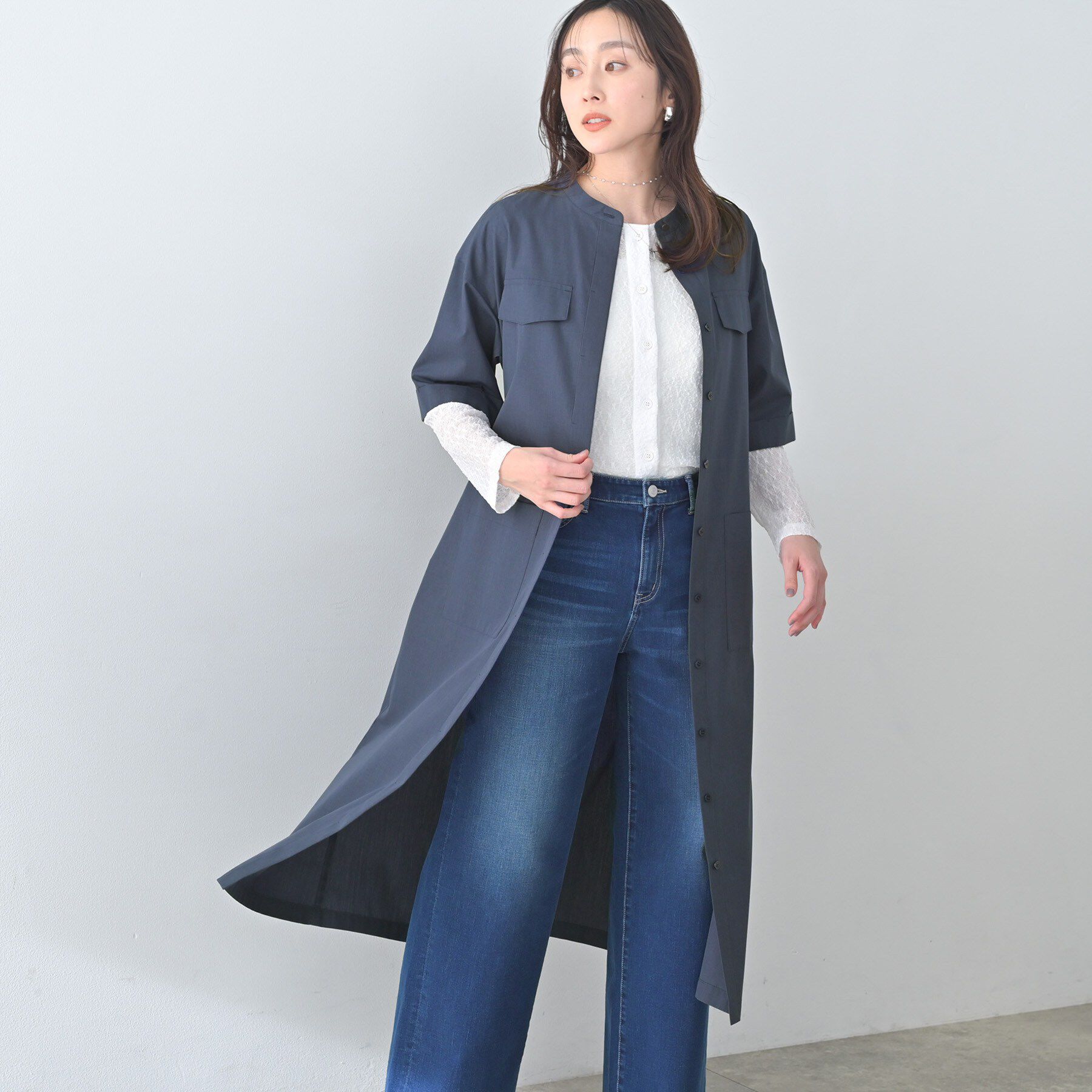 UNTITLED「【洗える/前開きボタン】シャンブレーシャツワンピース」|ワンピース|ネイビー(094)