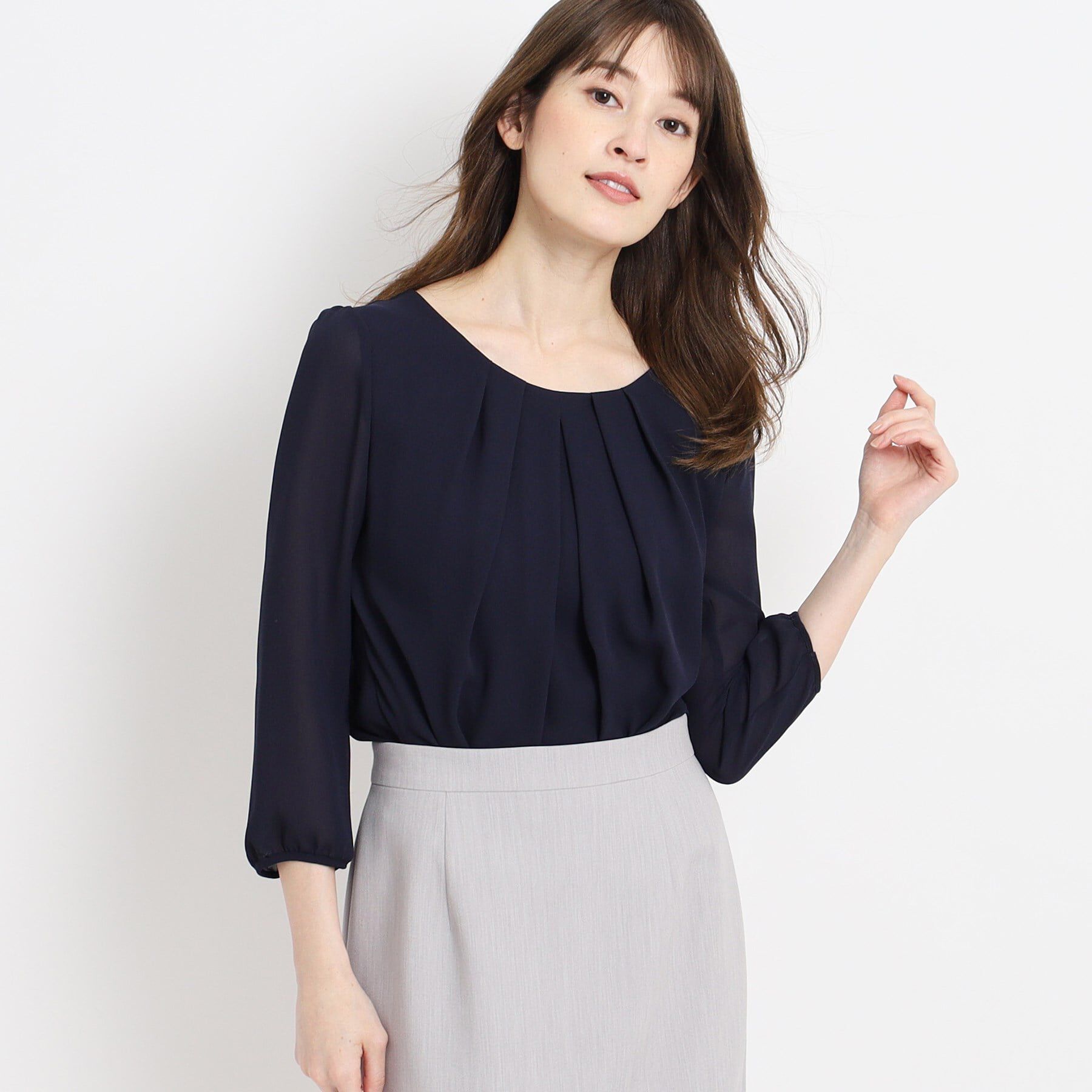 COUP DE CHANCE「【洗える／日本製／通勤】タックブラウス」|シャツ・ブラウス|ネイビー(094)