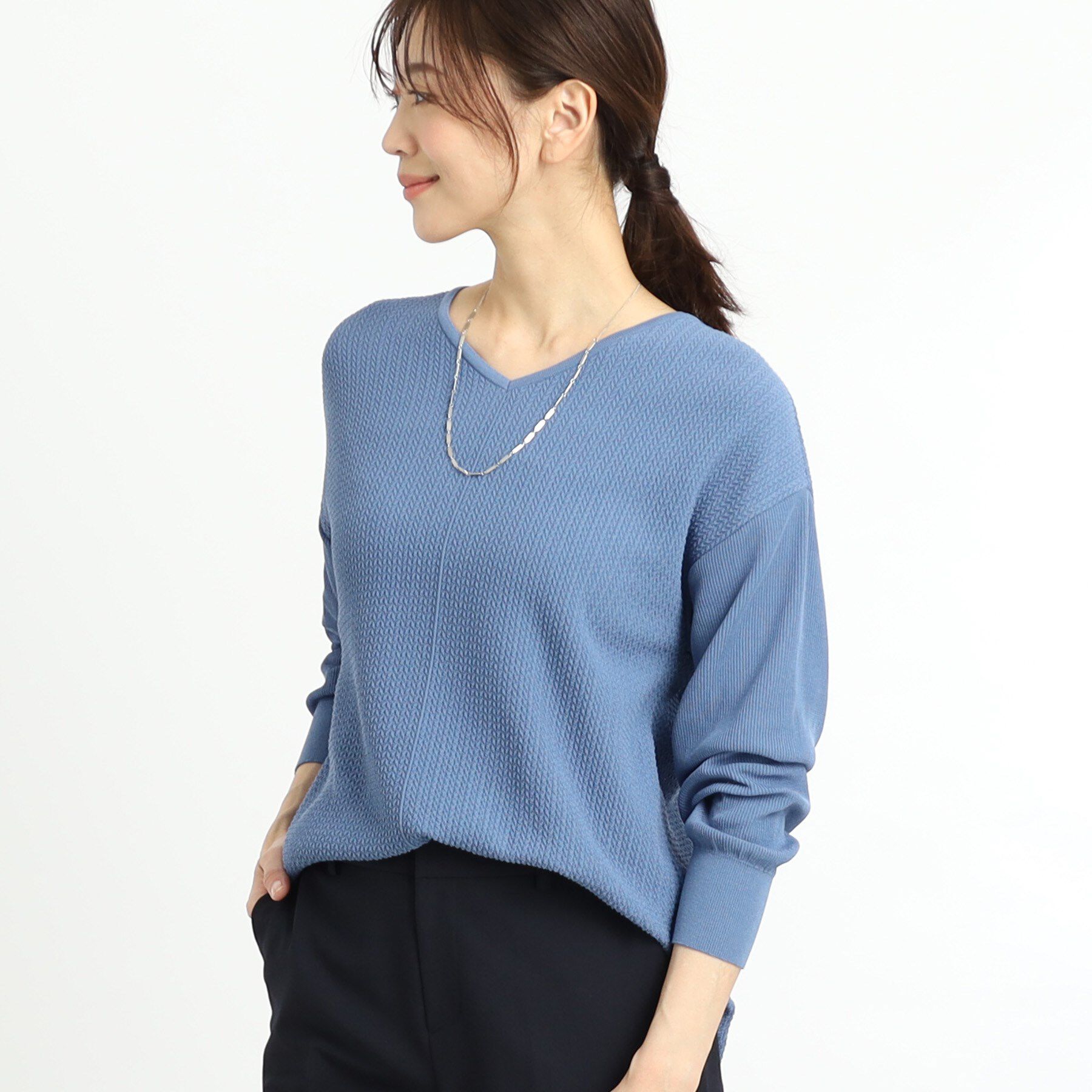 Reflect「【WEB先行カラーあり／ヒップ周りカバー】オフボディニット」|ニット・セーター|ブルー(093)