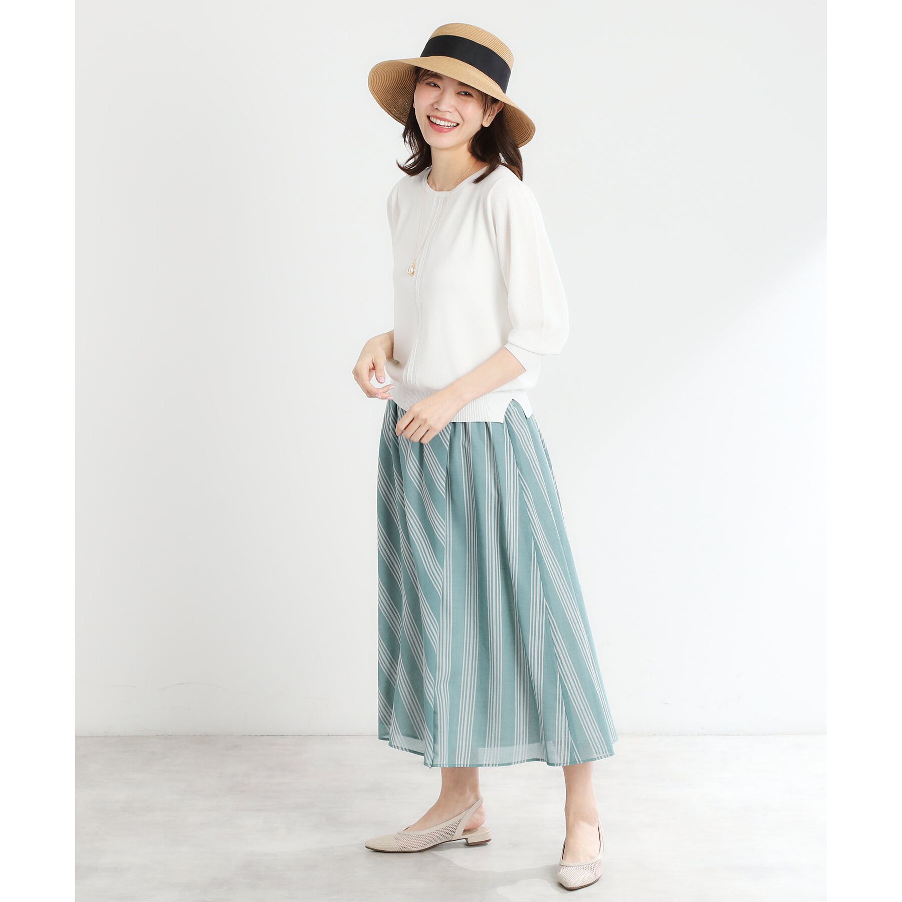 Reflect「【接触冷感／洗える／ジャケットインナーにおすすめ】レースデザインニット」|ニット・セーター|