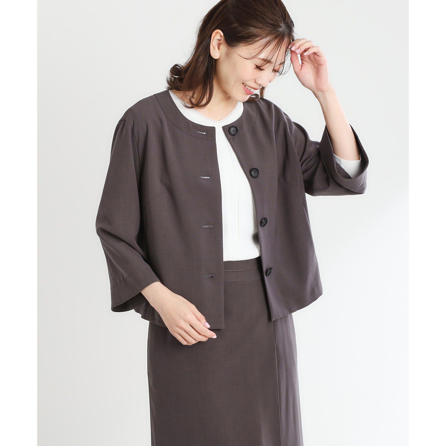 Reflect「【UVカット／接触冷感／洗える／セットアップ可】クルーネックジャケット」|ノーカラージャケット|