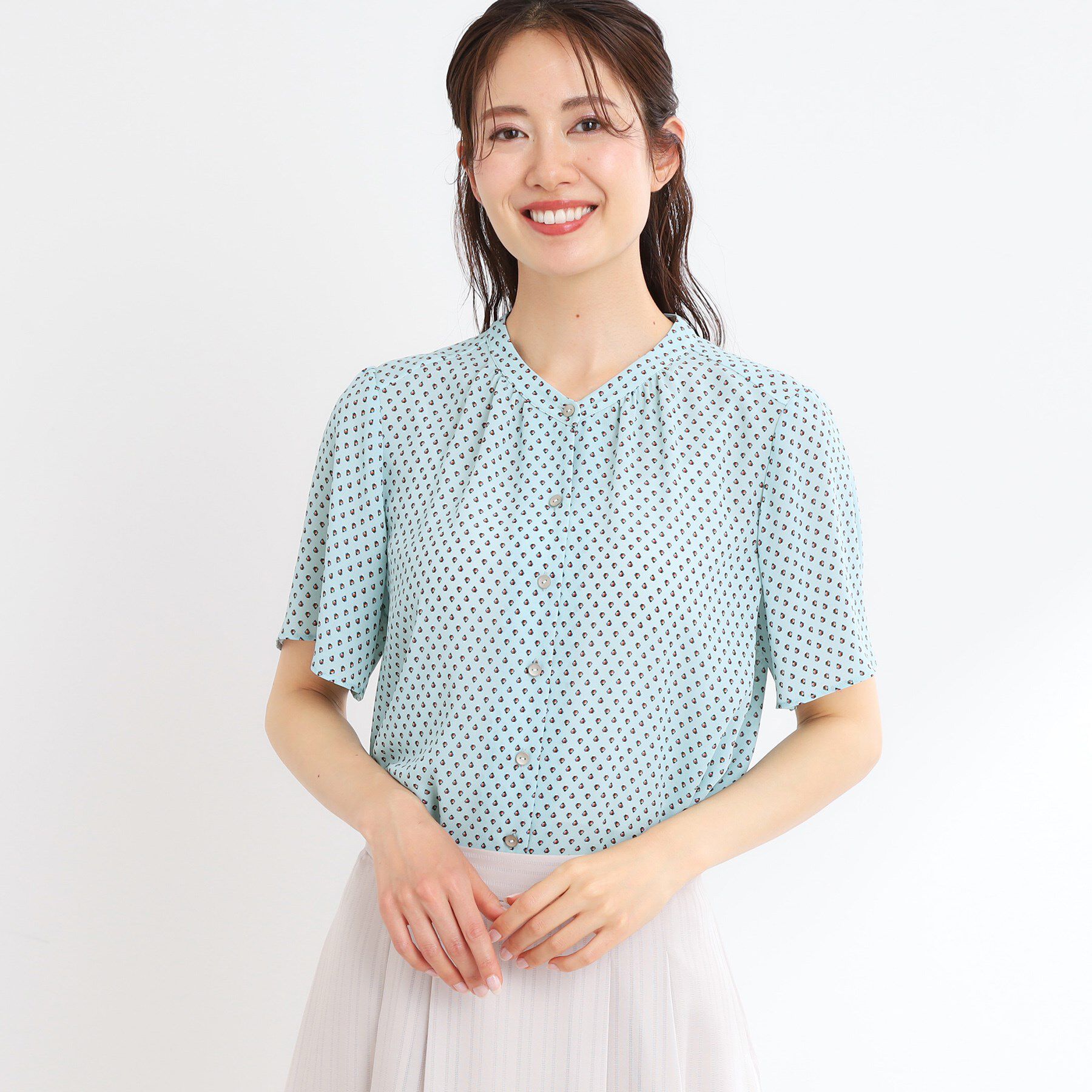 Reflect「【マシンウォッシュ可】五分袖コツキプリントブラウス」|シャツ・ブラウス|