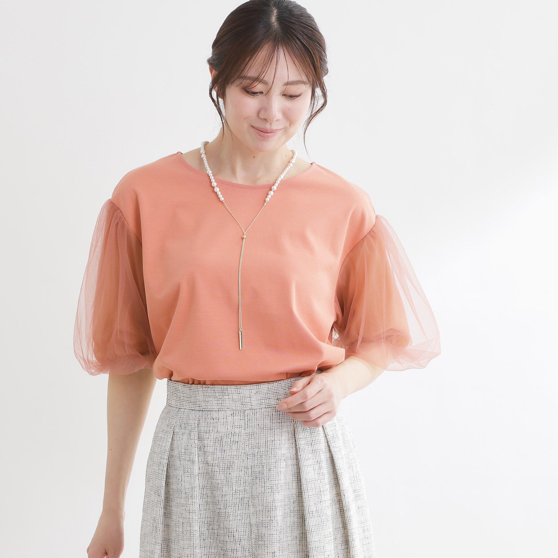 Reflect「【UVカット／接触冷感／吸水速乾】チュールスリーブプルオーバー」|Tシャツ・カットソー|