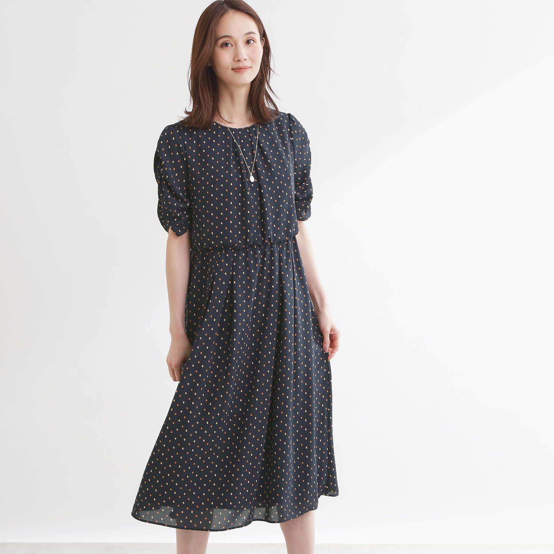 Reflect「小紋柄ジョーゼットワンピース」|ワンピース|