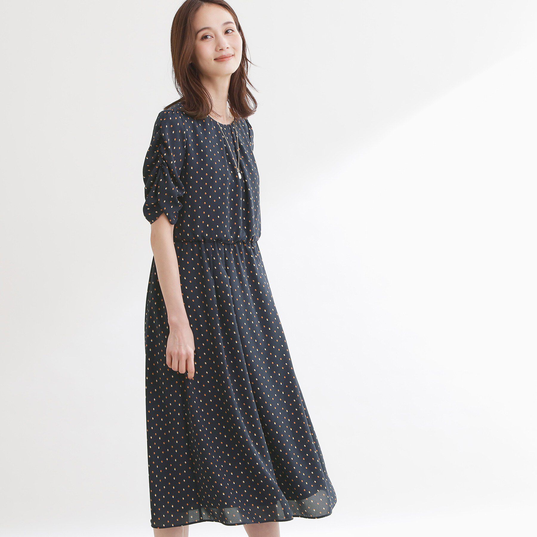 Reflect「小紋柄ジョーゼットワンピース」|ワンピース|ネイビー(194)