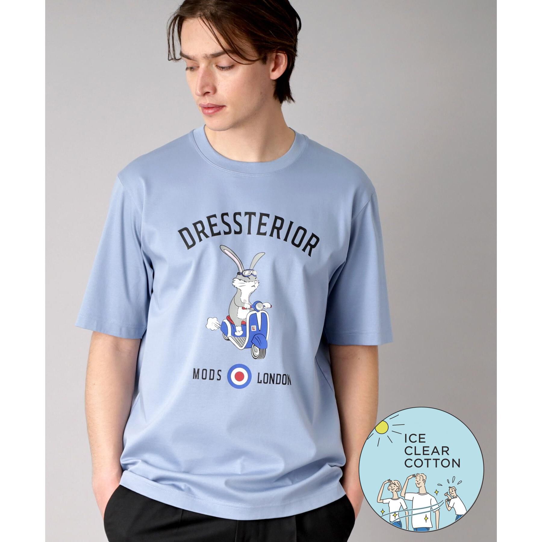 DRESSTERIOR「【接触冷感/抗菌防臭/消臭】ICE CLEAR COTTON ロンドンラビットTシャツ」|Tシャツ・カットソー|ブルー(091)