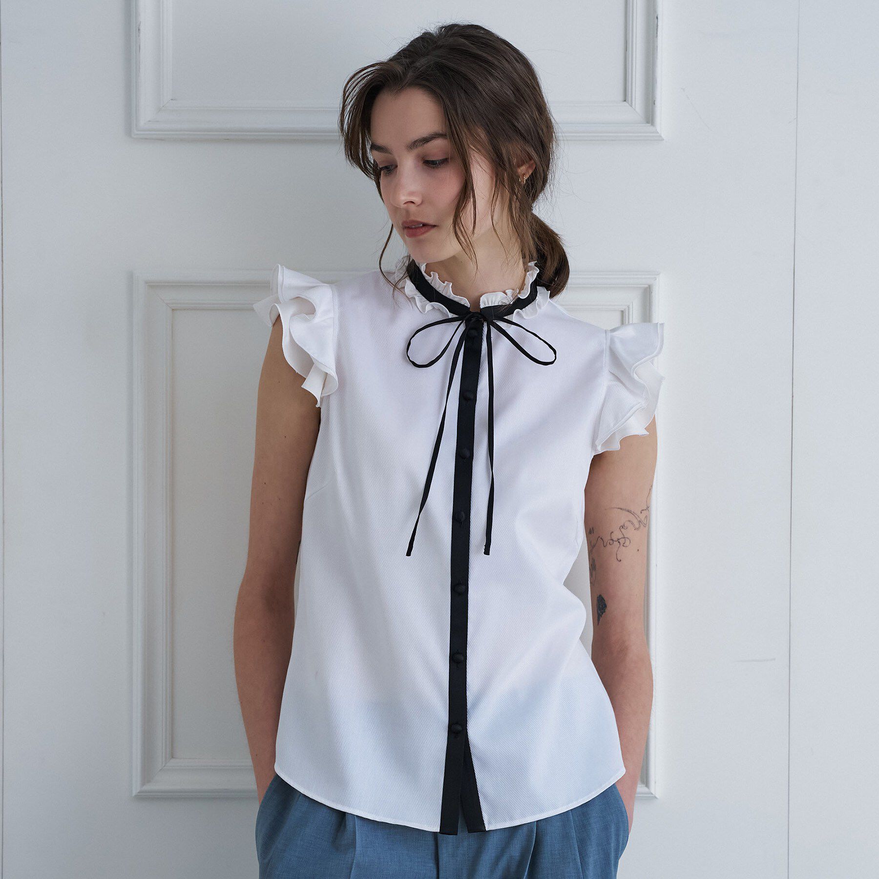 DRESSTERIOR「【着映え/ウォッシャブル】バイカラーウィングスリーブブラウス」|シャツ・ブラウス|