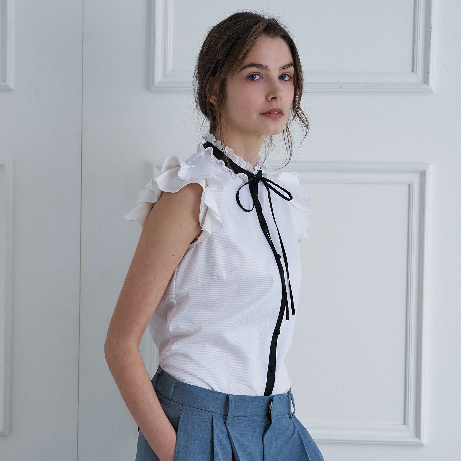 DRESSTERIOR「【着映え/ウォッシャブル】バイカラーウィングスリーブブラウス」|シャツ・ブラウス|