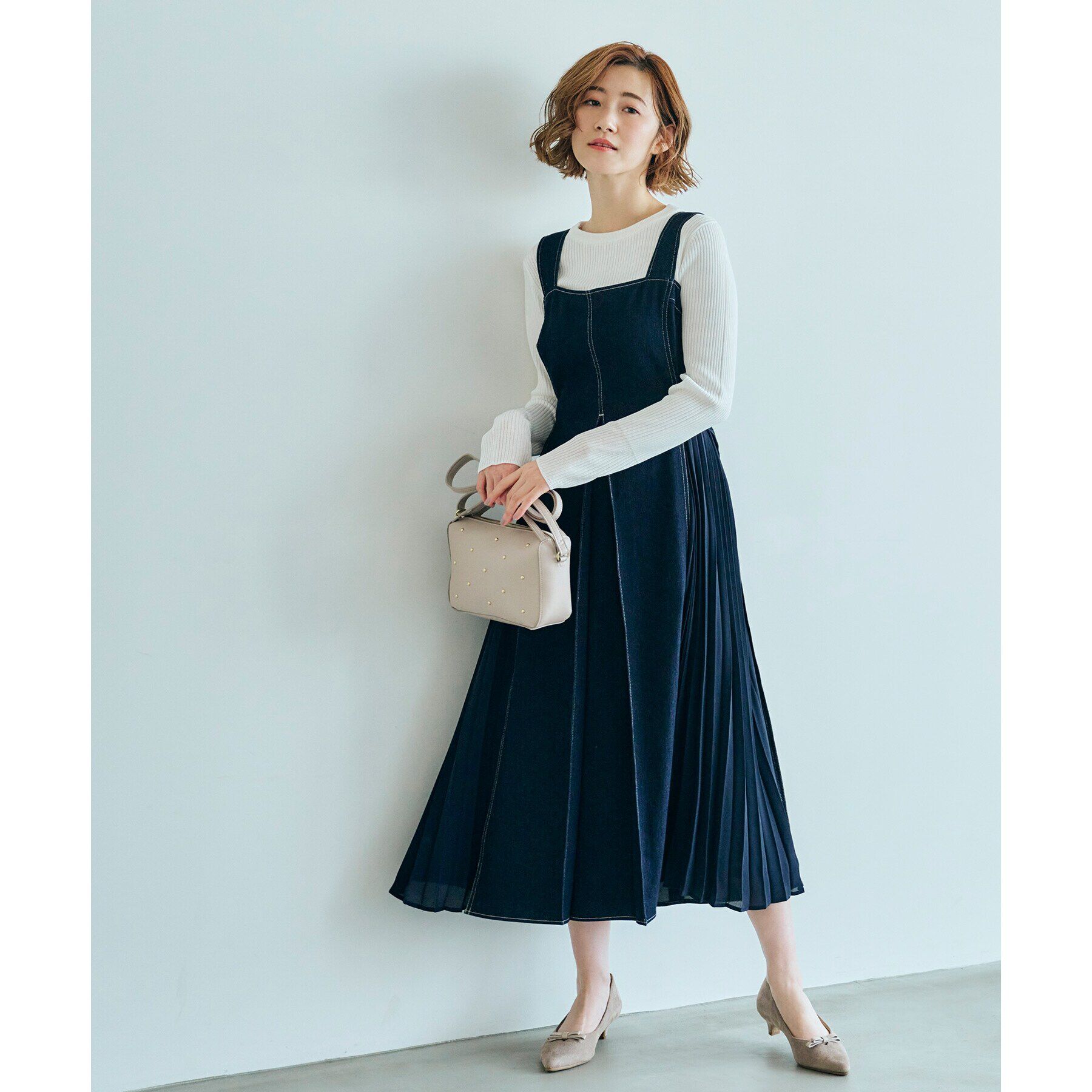 grove「キレイに決まる!脇プリーツジャンドレ」|ワンピース|デニム(093)