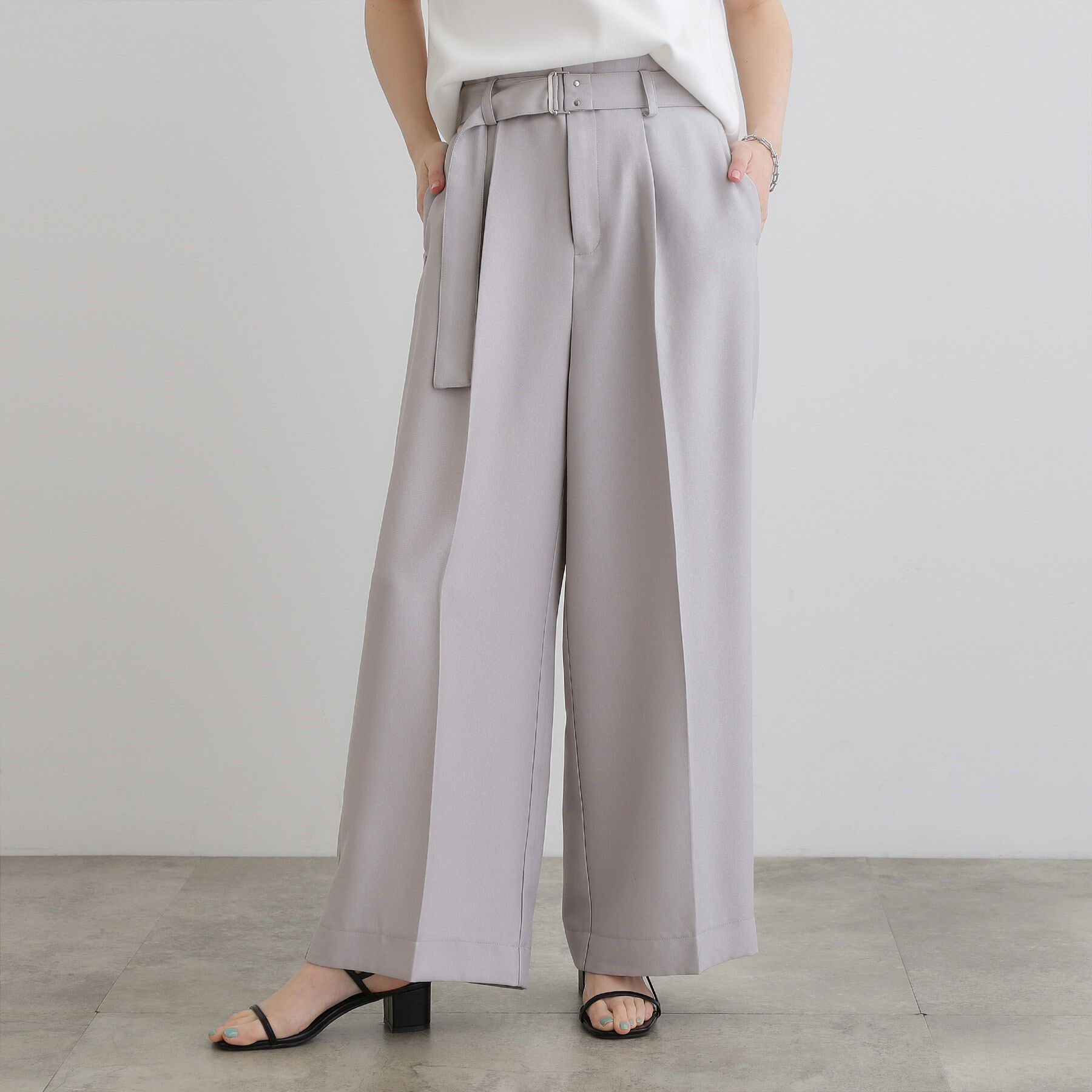 grove「デニムライクベルト付きワイドパンツ」|その他|ライトグレー(011