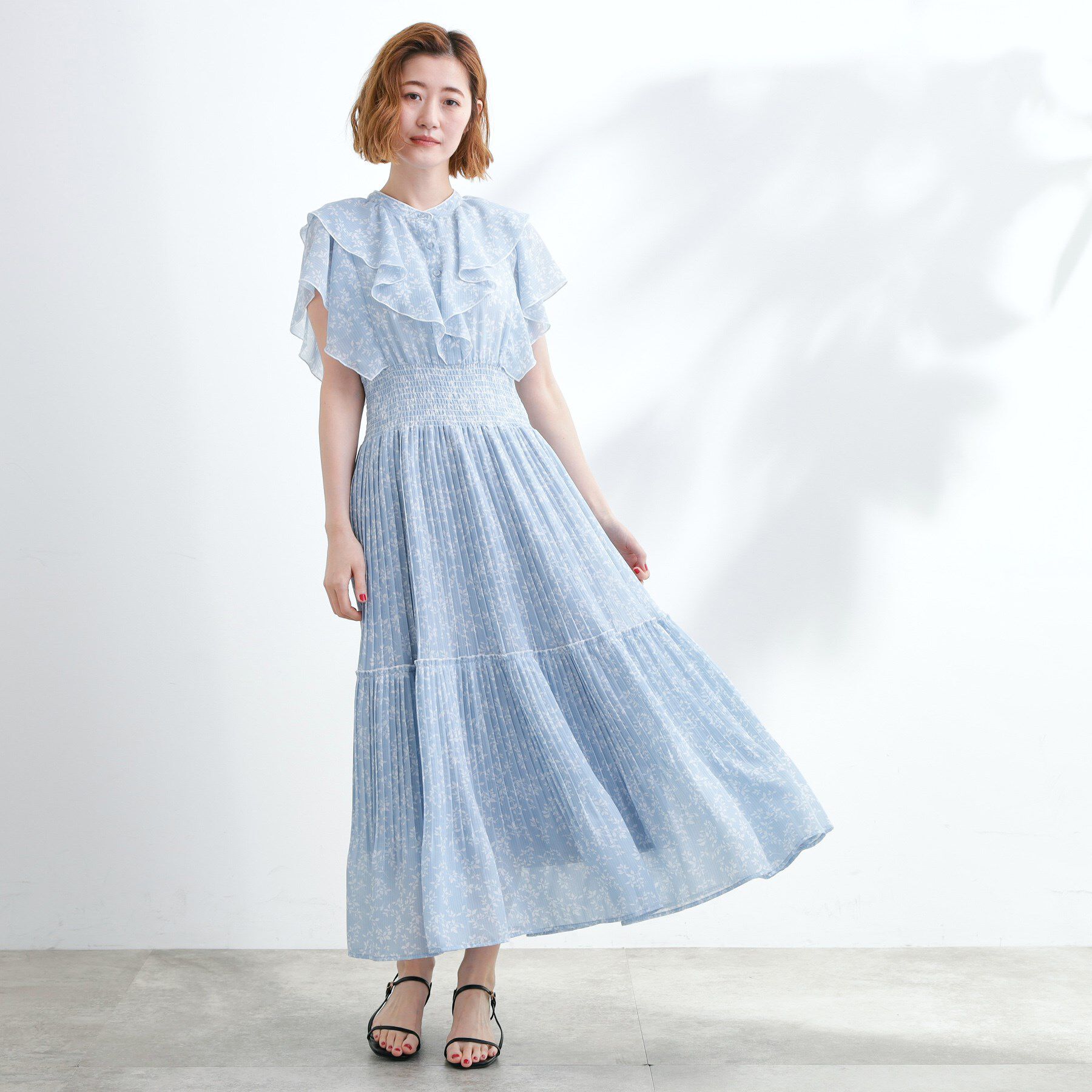 grove「夏の主役シフォンプリントプリーツワンピース」|ワンピース|サックスブルー(19