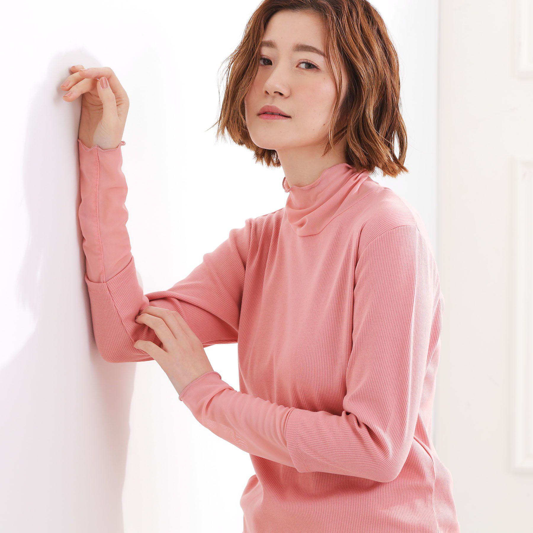 grove「シアー切替ハイネックプルオーバー」|Tシャツ・カットソー|ピンク(071)