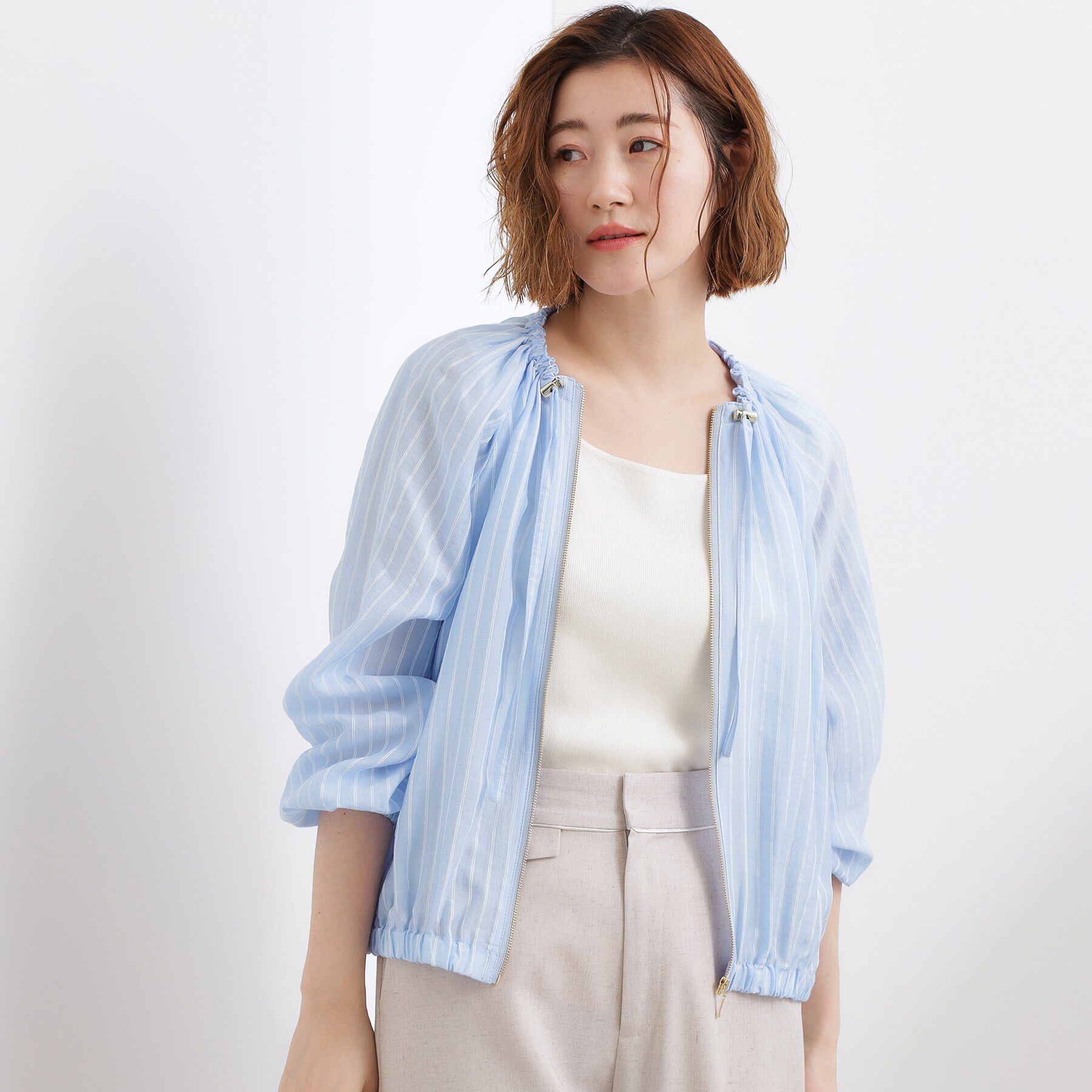 grove「気温調整にも◎ブラウス感覚で羽織れるシアーブルゾン」|ブルゾン・スタジャン|