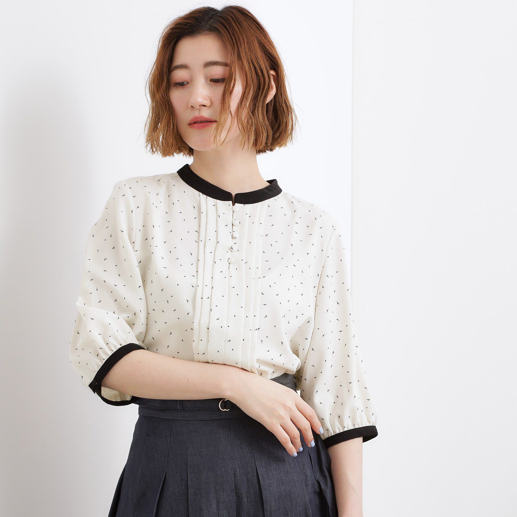 grove「【二の腕カバー・お仕事】フロントタック配色ブラウス」|シャツ・ブラウス|