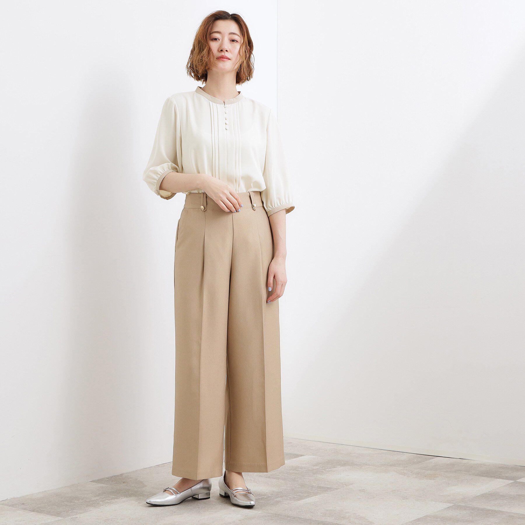 grove「【二の腕カバー・お仕事】フロントタック配色ブラウス」|シャツ・ブラウス|