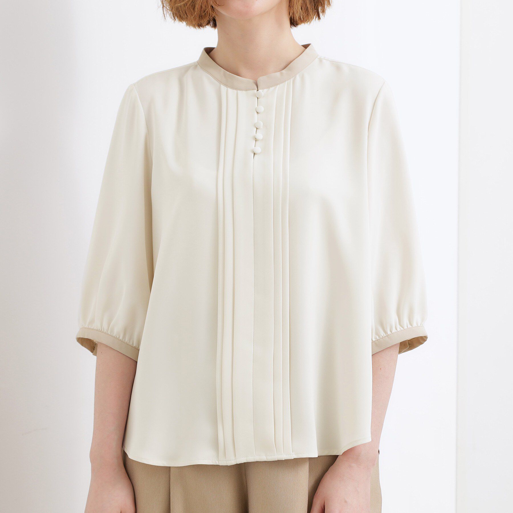 grove「【二の腕カバー・お仕事】フロントタック配色ブラウス」|シャツ・ブラウス|