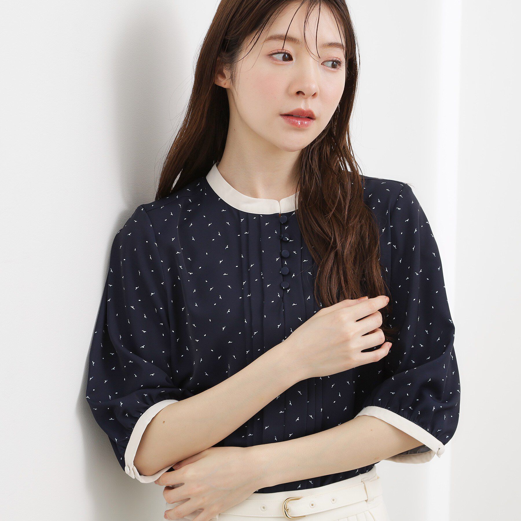 grove「【二の腕カバー・お仕事】フロントタック配色ブラウス」|シャツ・ブラウス|