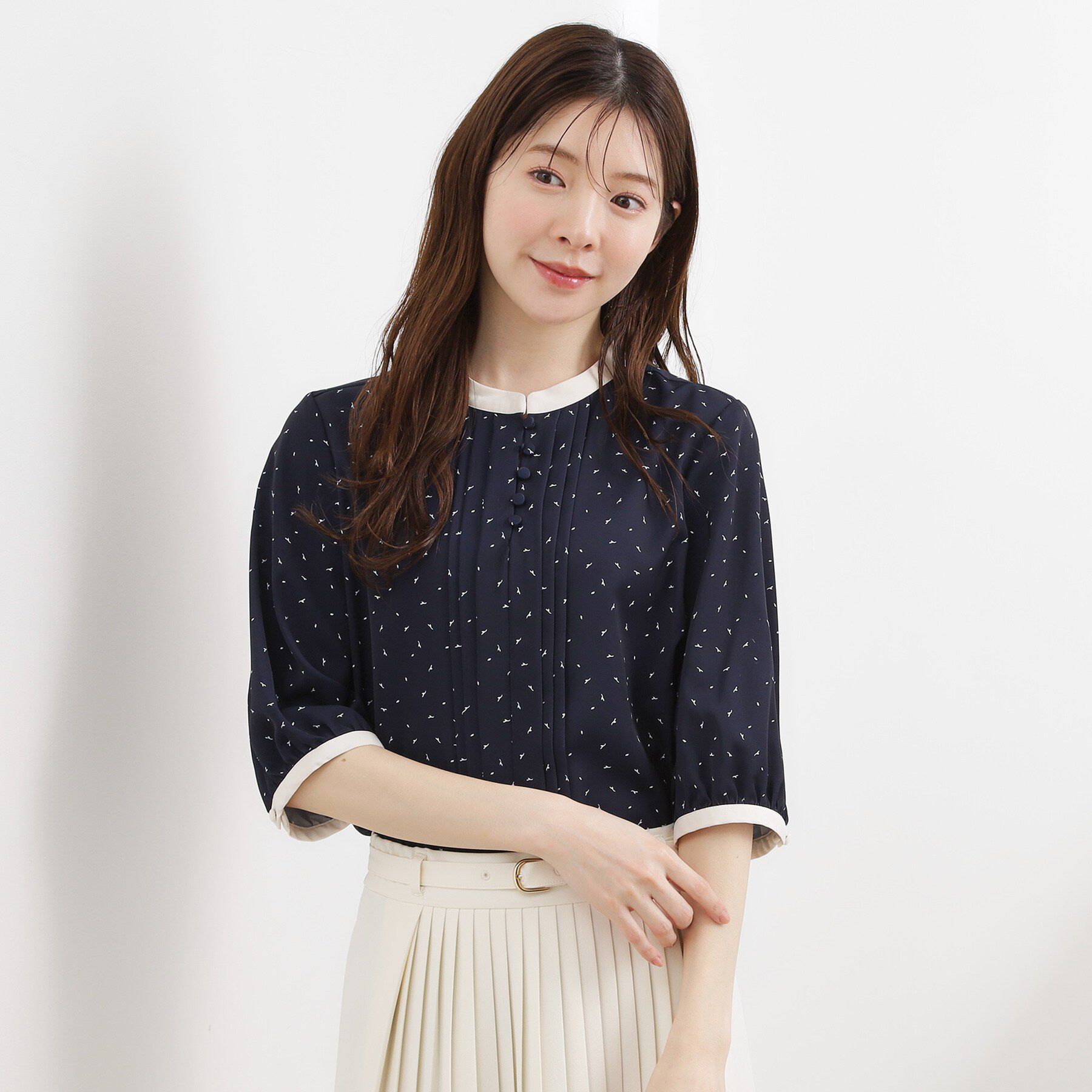 grove「【二の腕カバー・お仕事】フロントタック配色ブラウス」|シャツ・ブラウス|