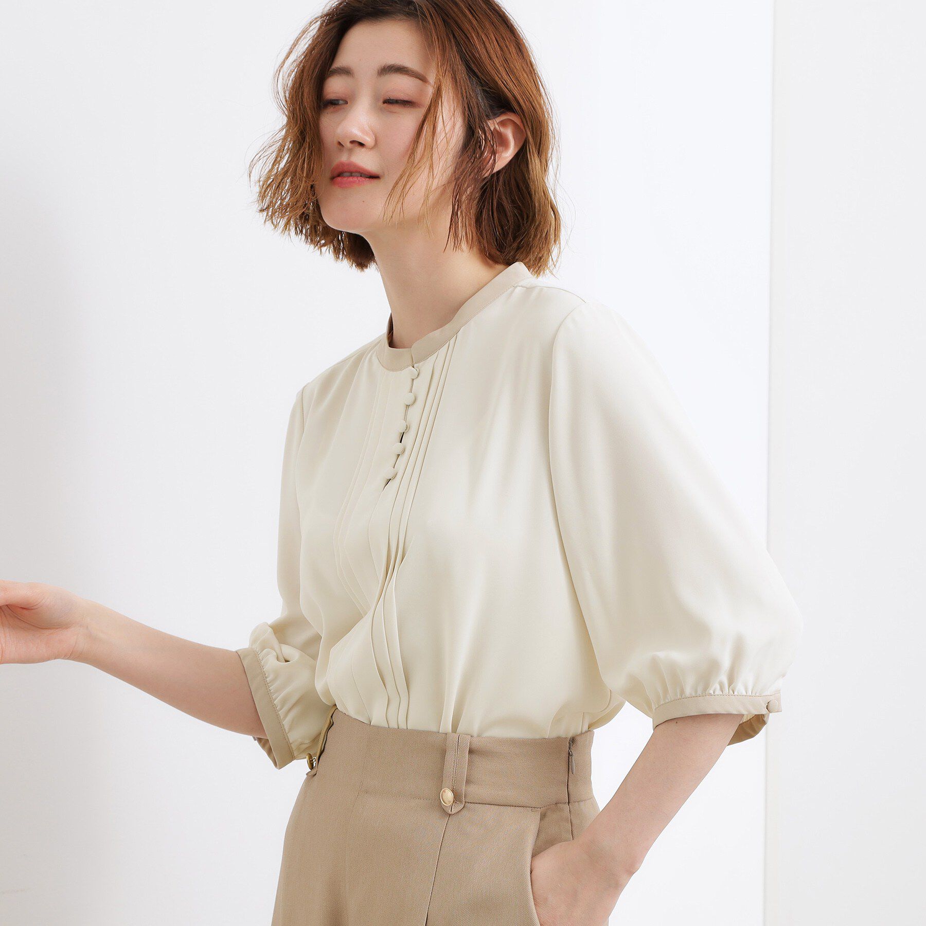 grove「【二の腕カバー・お仕事】フロントタック配色ブラウス」|シャツ・ブラウス|