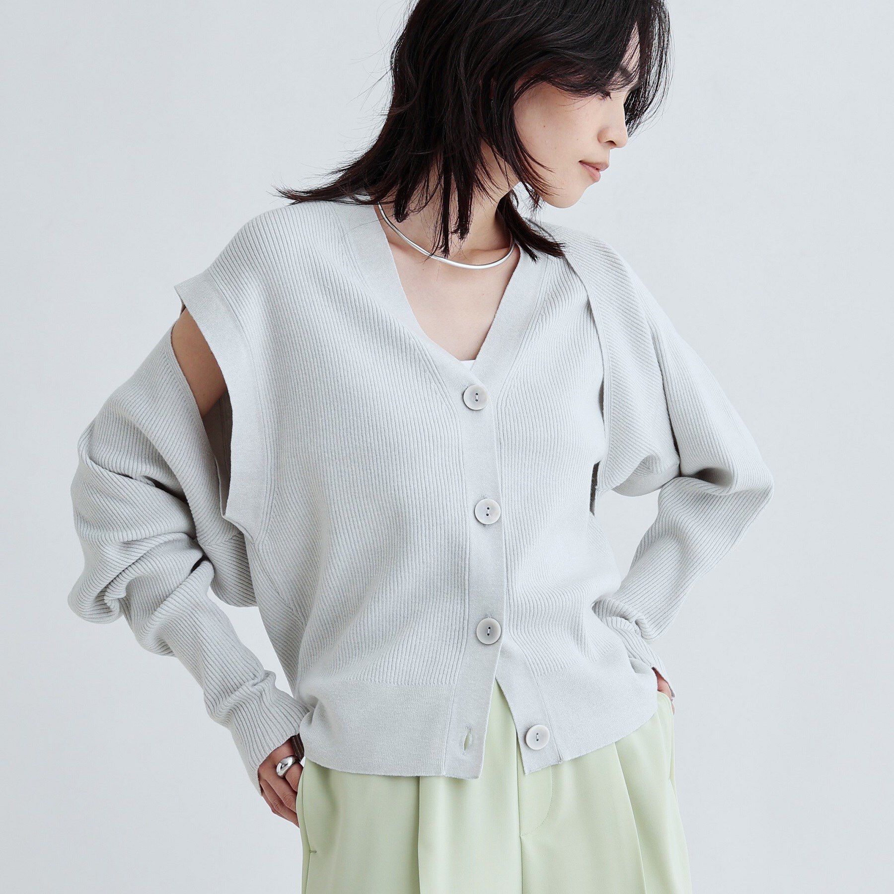 GALLEST「ボレロツインニット」|カーディガン|ライトグレー(011