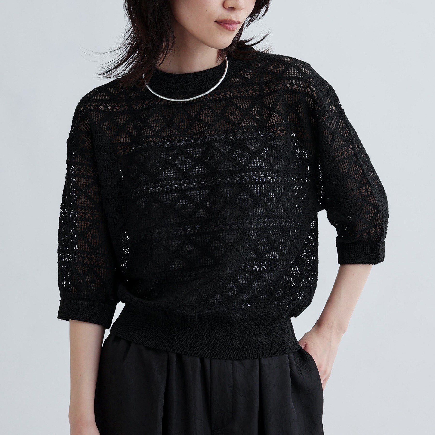 GALLEST「レースプルオーバー」|Tシャツ・カットソー|ブラック(019)