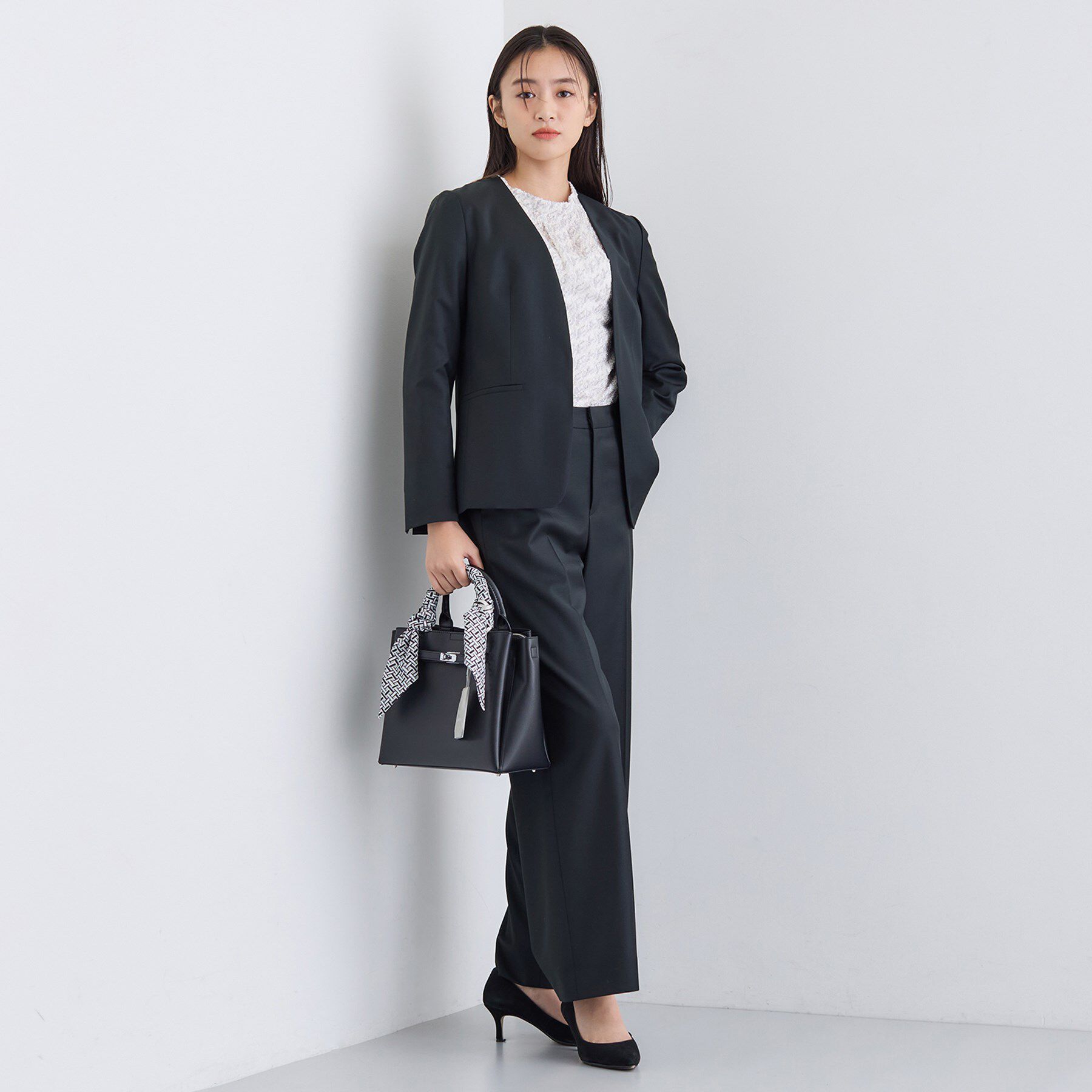 INDIVI「【日本製／スーツ／通勤】シルクウールストレッチ ノーカラージャケット」|スーツ|