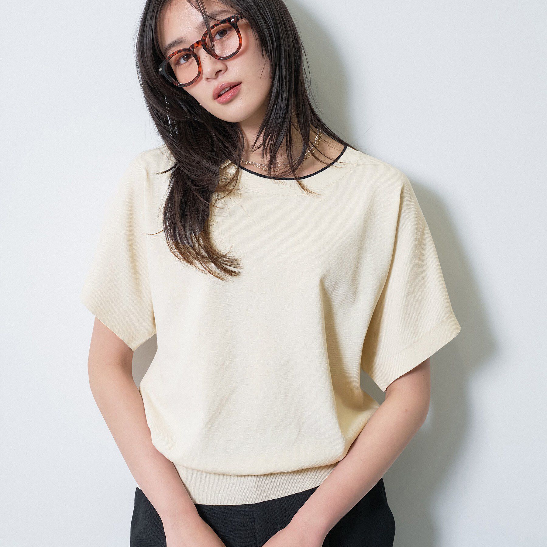 INDIVI「【洗える／コットン】ドライタッチさらりニットT」|ニット・セーター|