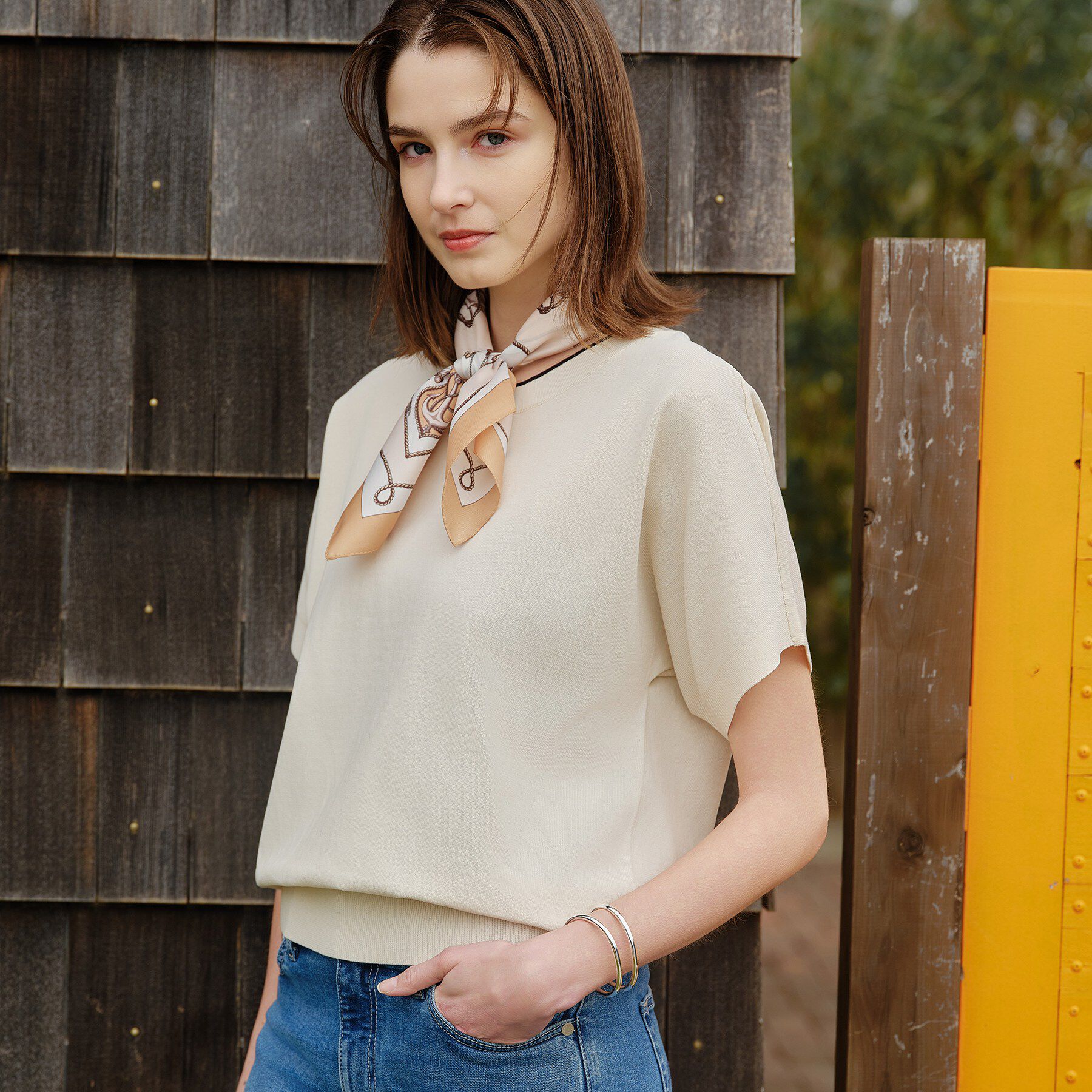 INDIVI「【洗える／コットン】ドライタッチさらりニットT」|ニット・セーター|