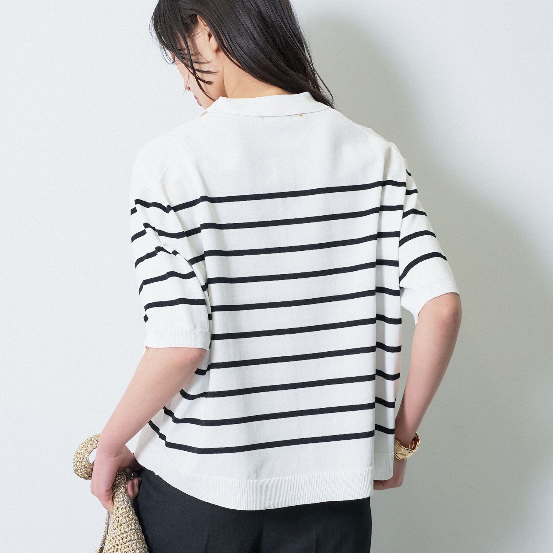 INDIVI「【洗える／コットン】ドライタッチさらりポロ襟ニットT」|ニット・セーター|