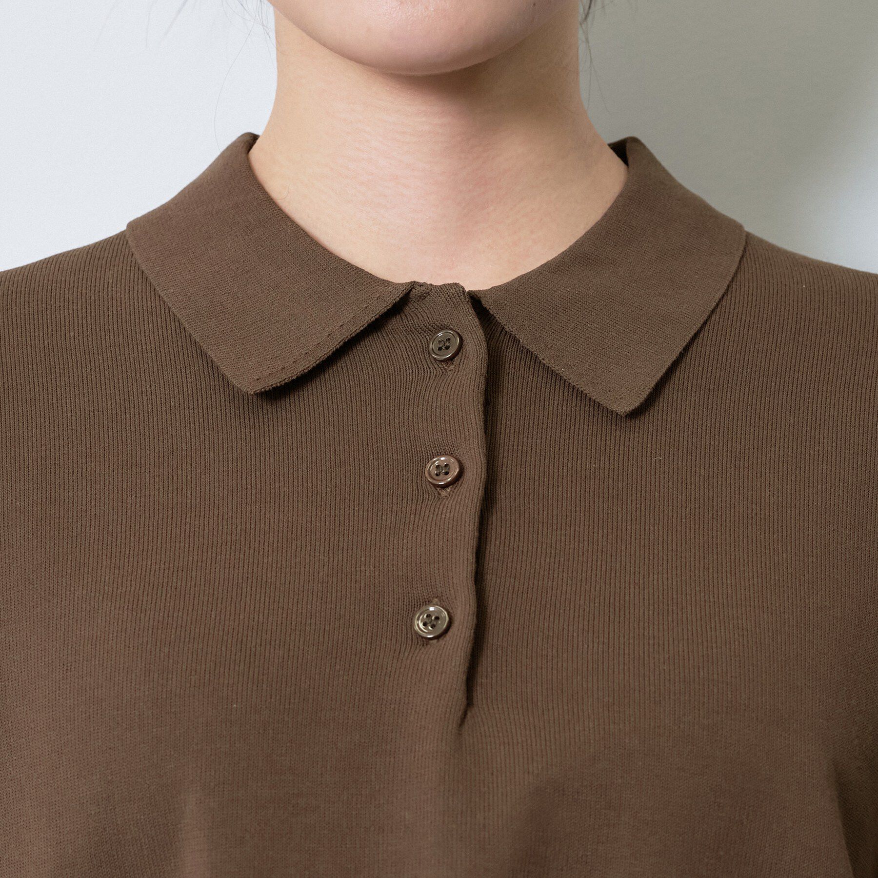 INDIVI「【洗える／コットン】ドライタッチさらりポロ襟ニットT」|ニット・セーター|