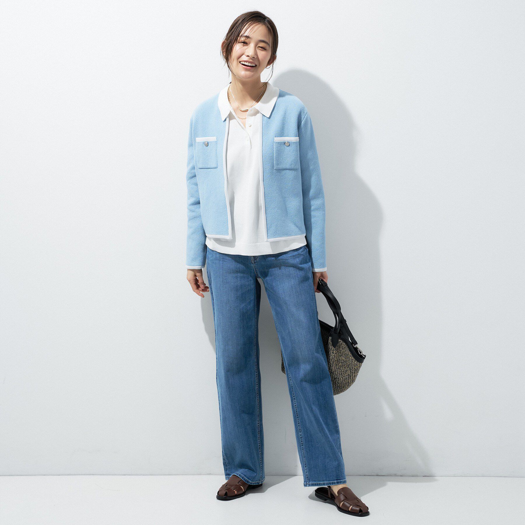 INDIVI「【洗える／コットン】ドライタッチさらりポロ襟ニットT」|ニット・セーター|