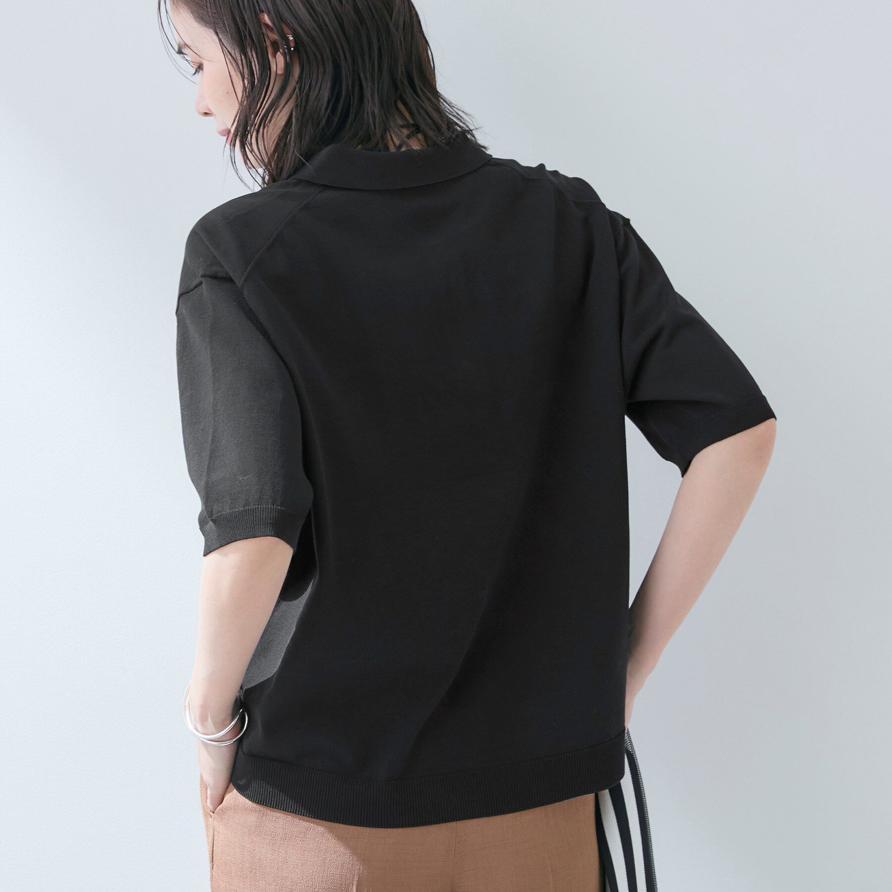 INDIVI「【洗える／コットン】ドライタッチさらりポロ襟ニットT」|ニット・セーター|