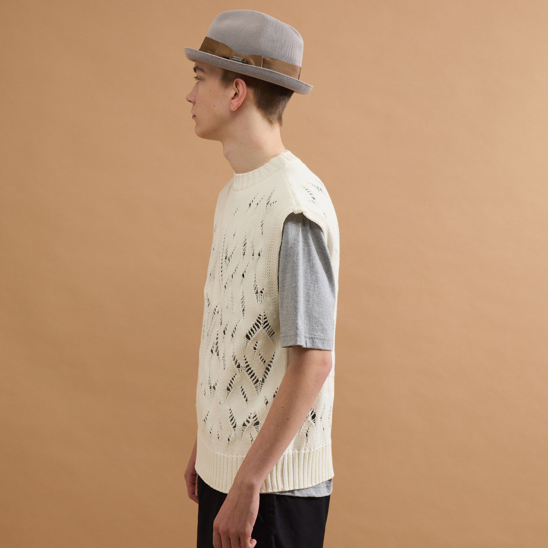 40CARATS&525「ダイヤ柄透かし編みニットべスト」|ベスト・ジレ|