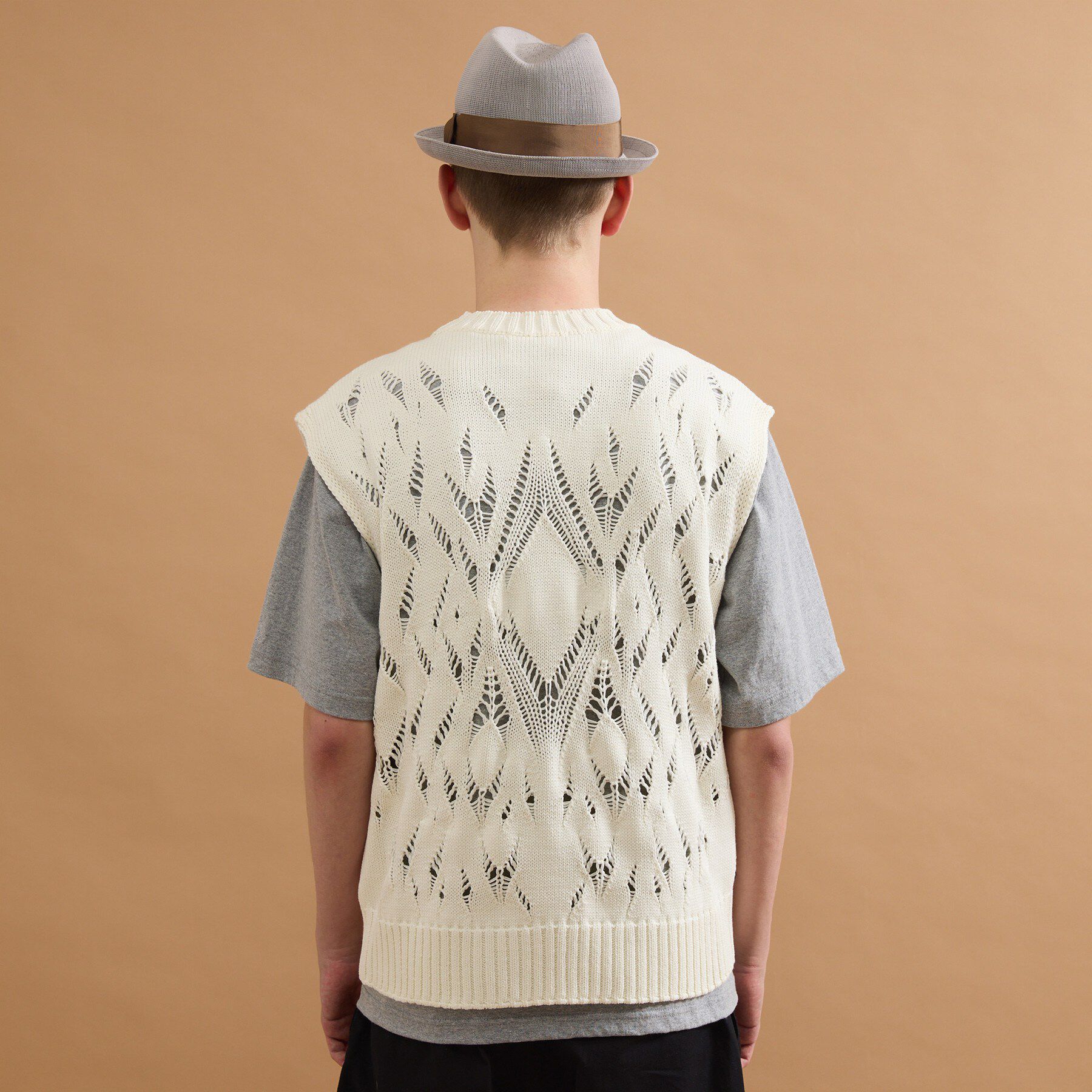 40CARATS&525「ダイヤ柄透かし編みニットべスト」|ベスト・ジレ|