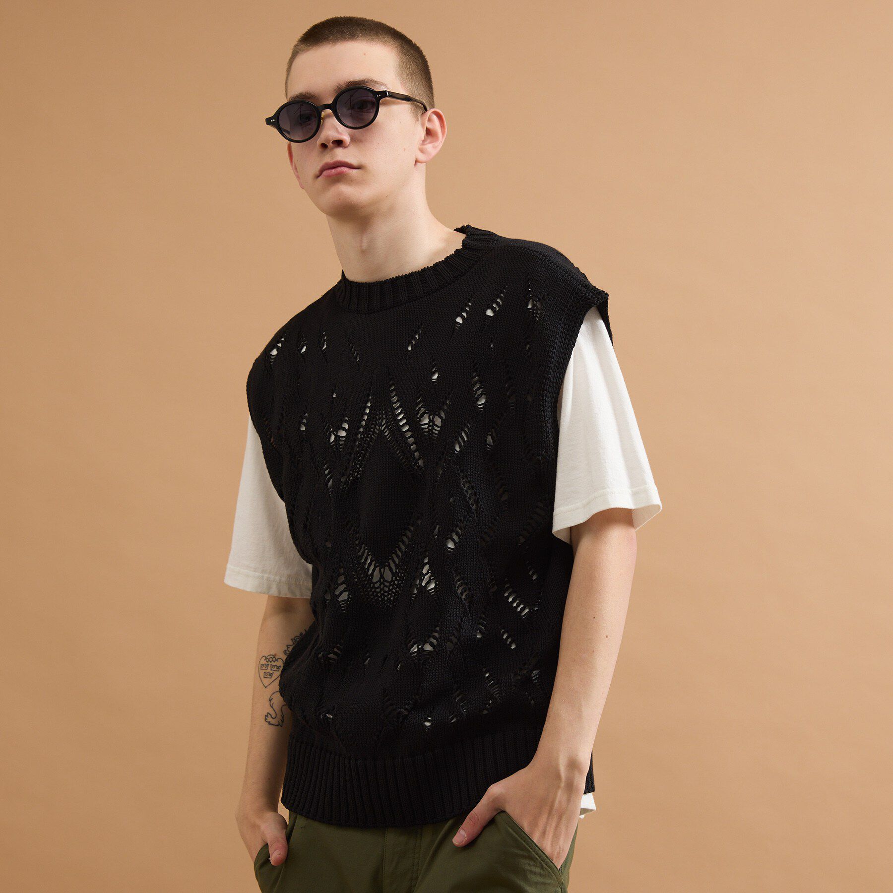 40CARATS&525「ダイヤ柄透かし編みニットべスト」|ベスト・ジレ|