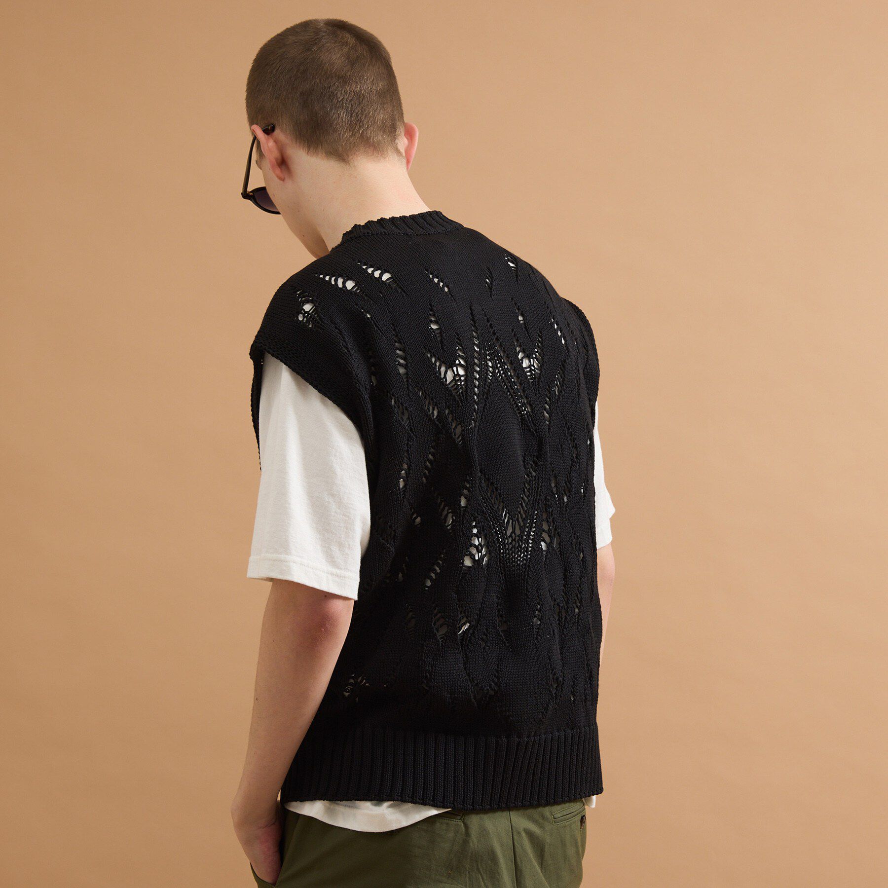 40CARATS&525「ダイヤ柄透かし編みニットべスト」|ベスト・ジレ|