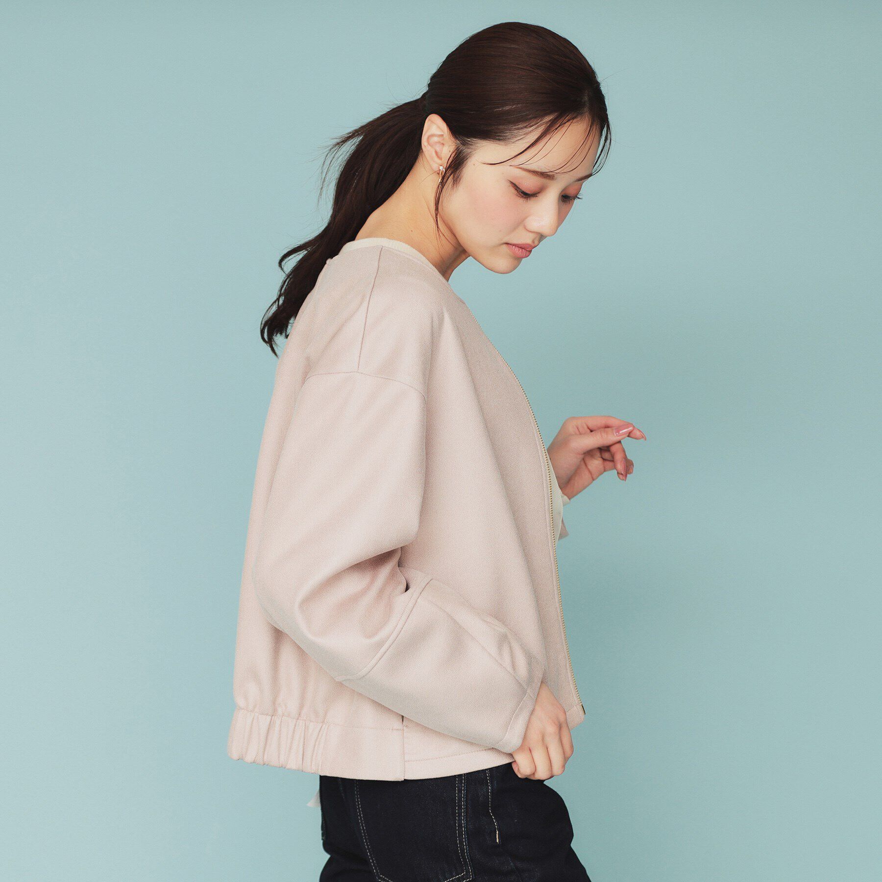 index「スウェードノーカラーブルゾン【洗濯機洗い可/防シワ/ストレッチ】」|ブルゾン・スタジャン|