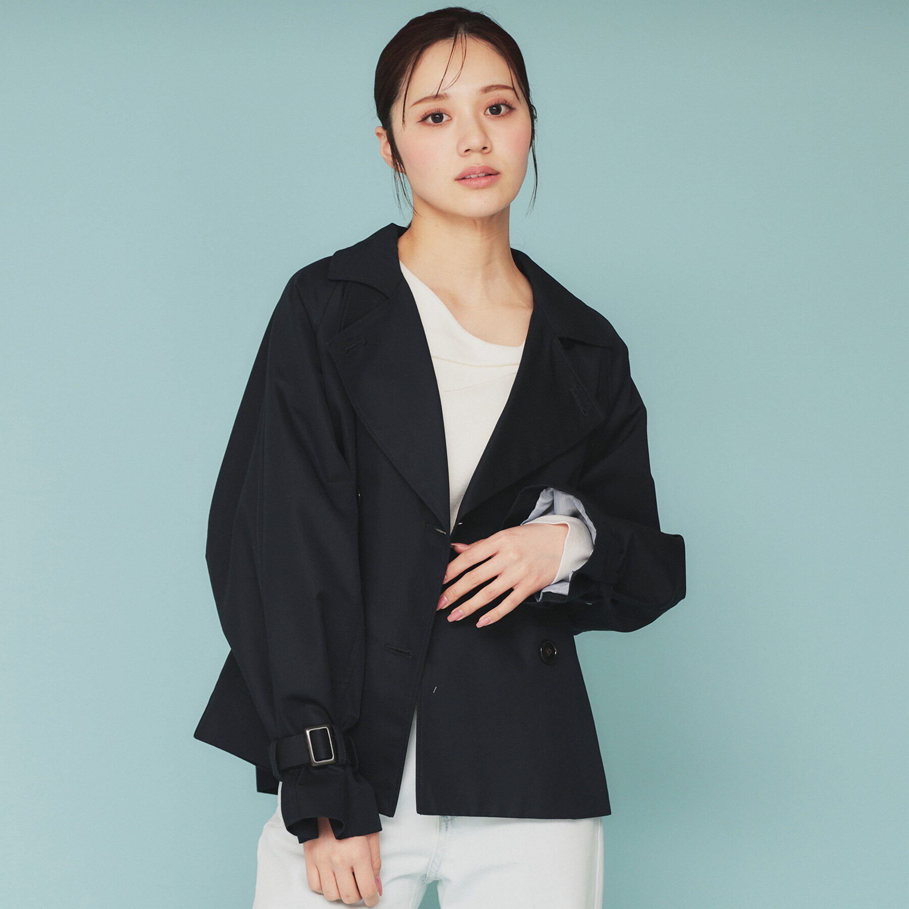 index「キャンディースリーブショートトレンチコート【洗濯機洗い可/撥水/静電気防止】」|トレンチコート|ネイビー(094)