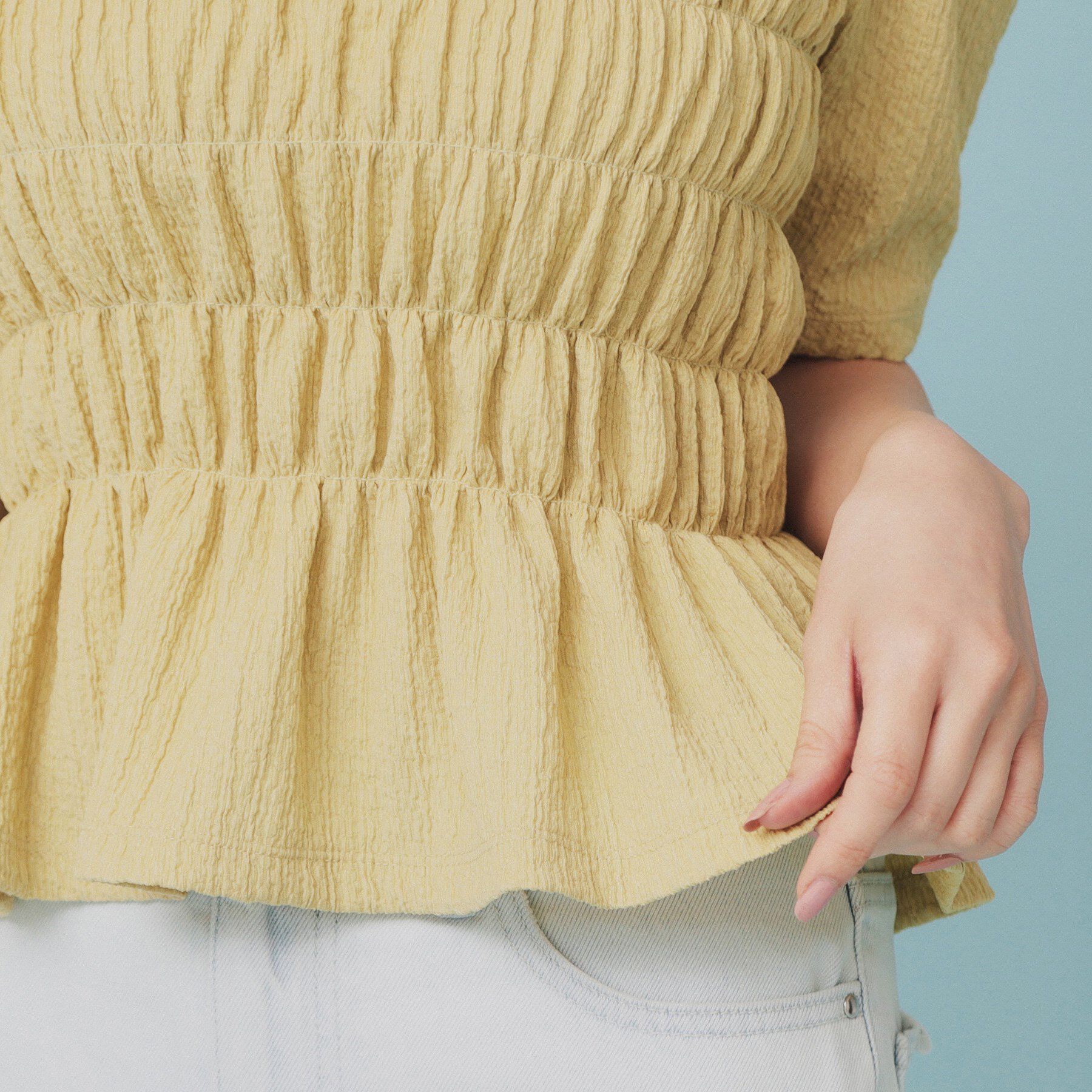 index「シャーリングペプラムトップス【洗濯機洗い可】」|Tシャツ・カットソー|