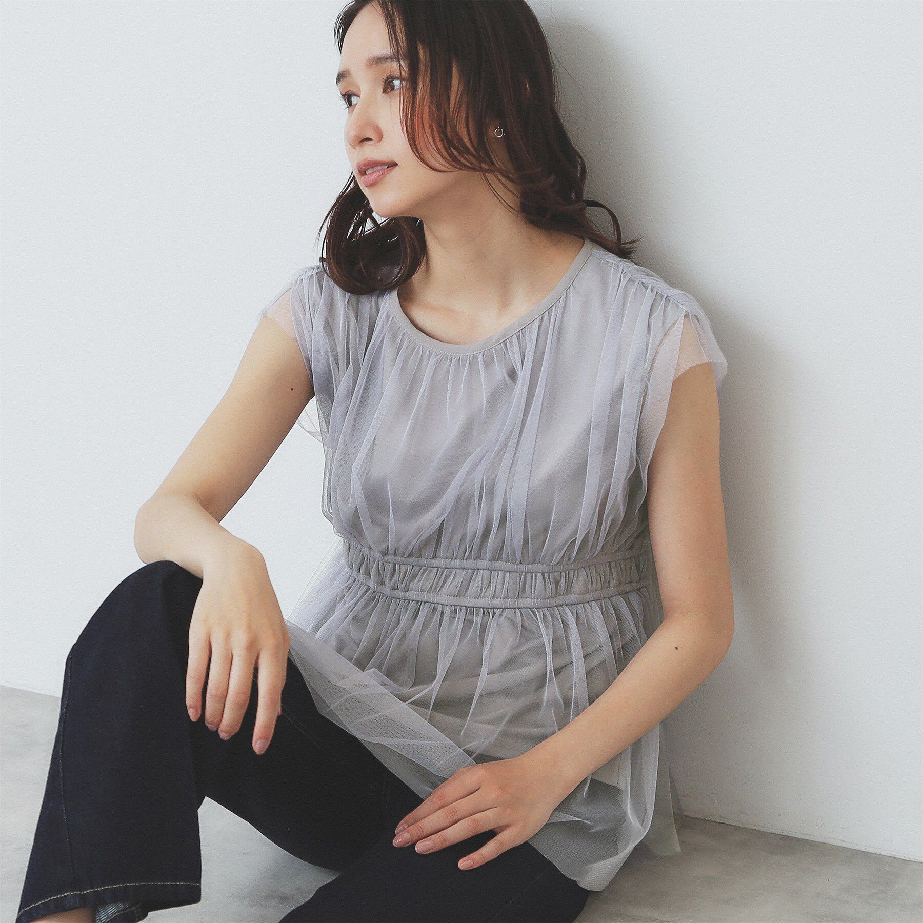 index「チュールレイヤードペプラムブラウス【洗濯機洗い可】」|シャツ・ブラウス|ブルー(091)