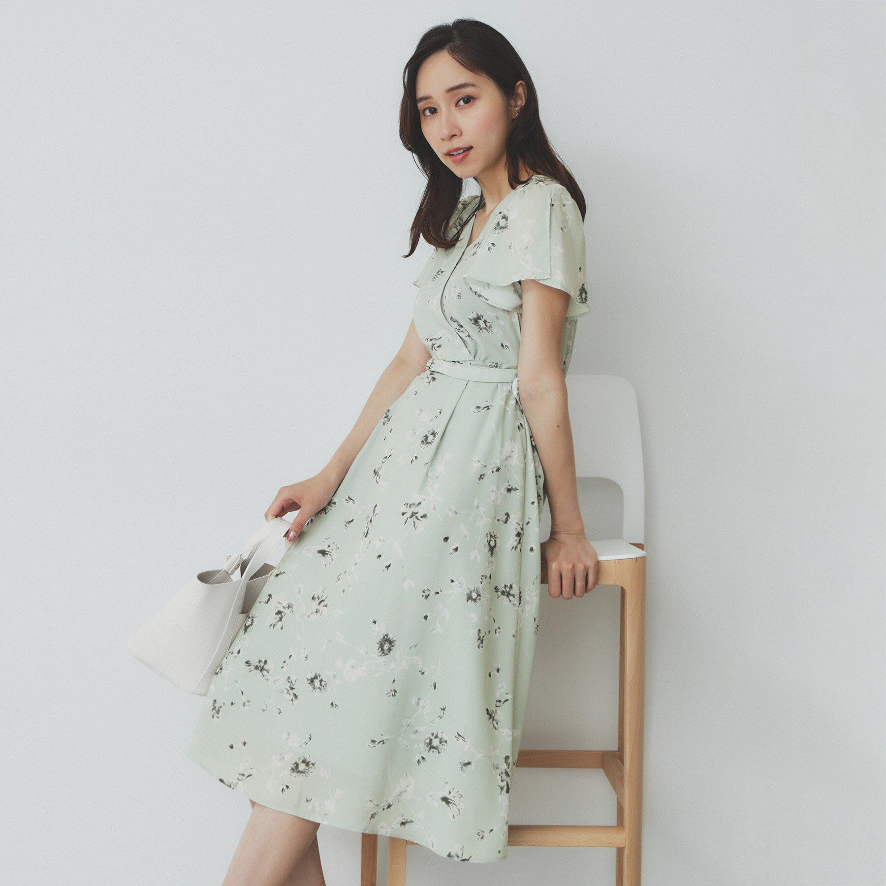 index「カシュクールフラワーワンピース【洗濯機洗い可】」|ワンピース|ミントグリーン(12