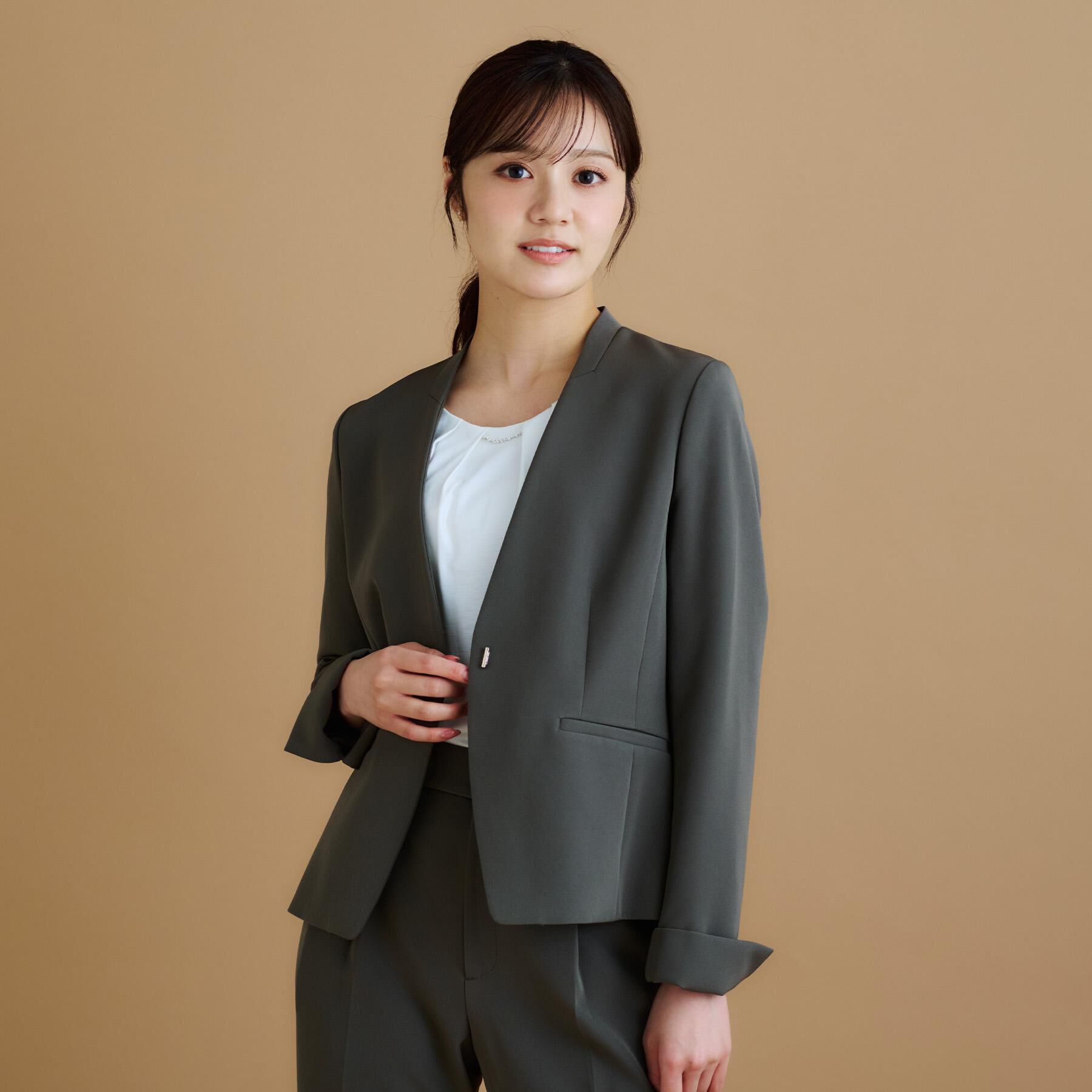 index「ストレッチノーカラージャケット/セットアップ対応【洗濯機洗い可/イージーアイロン/防シワ】」|ノーカラージャケット|