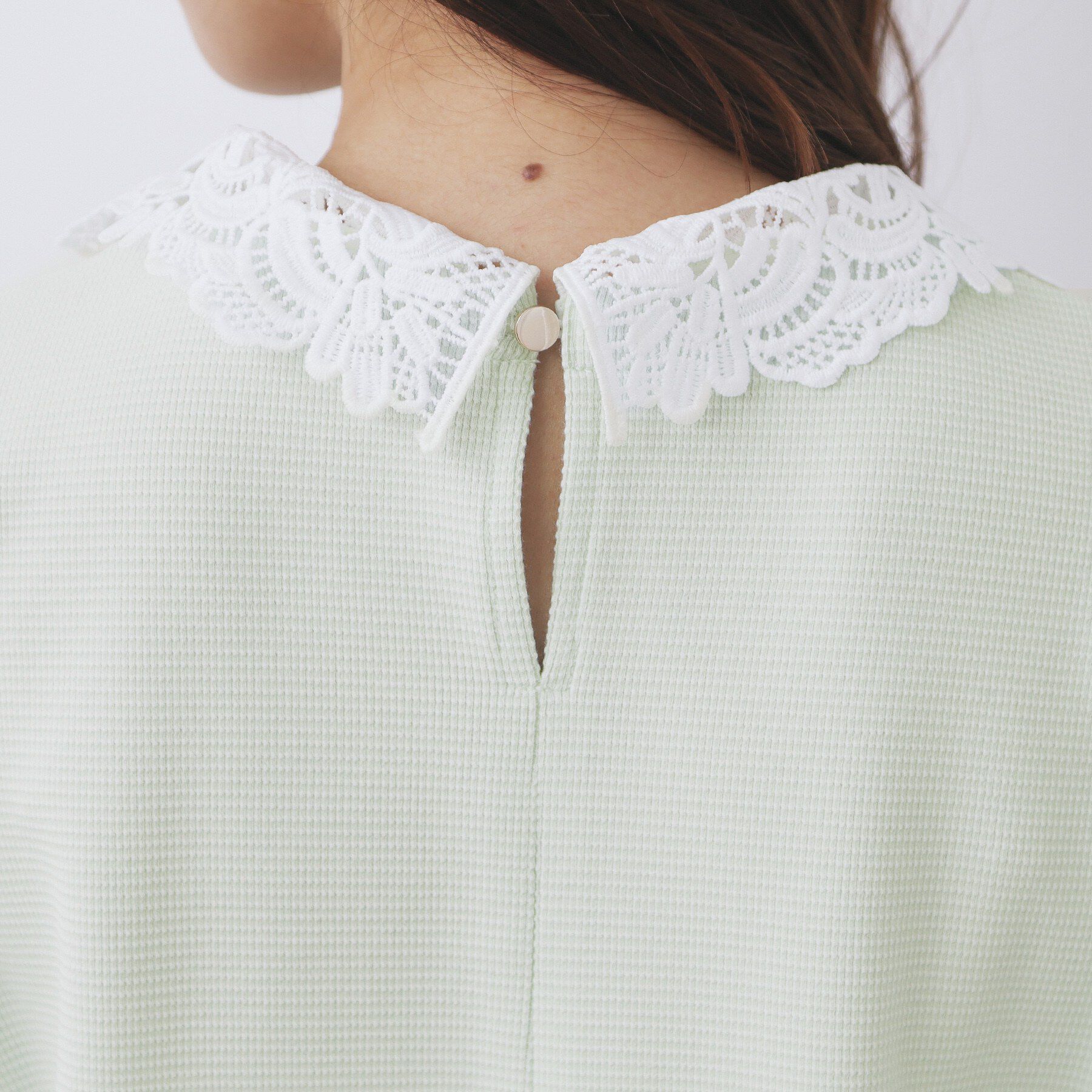 index「レース衿付きピケジャージトップス【洗濯機OK】」|Tシャツ・カットソー|