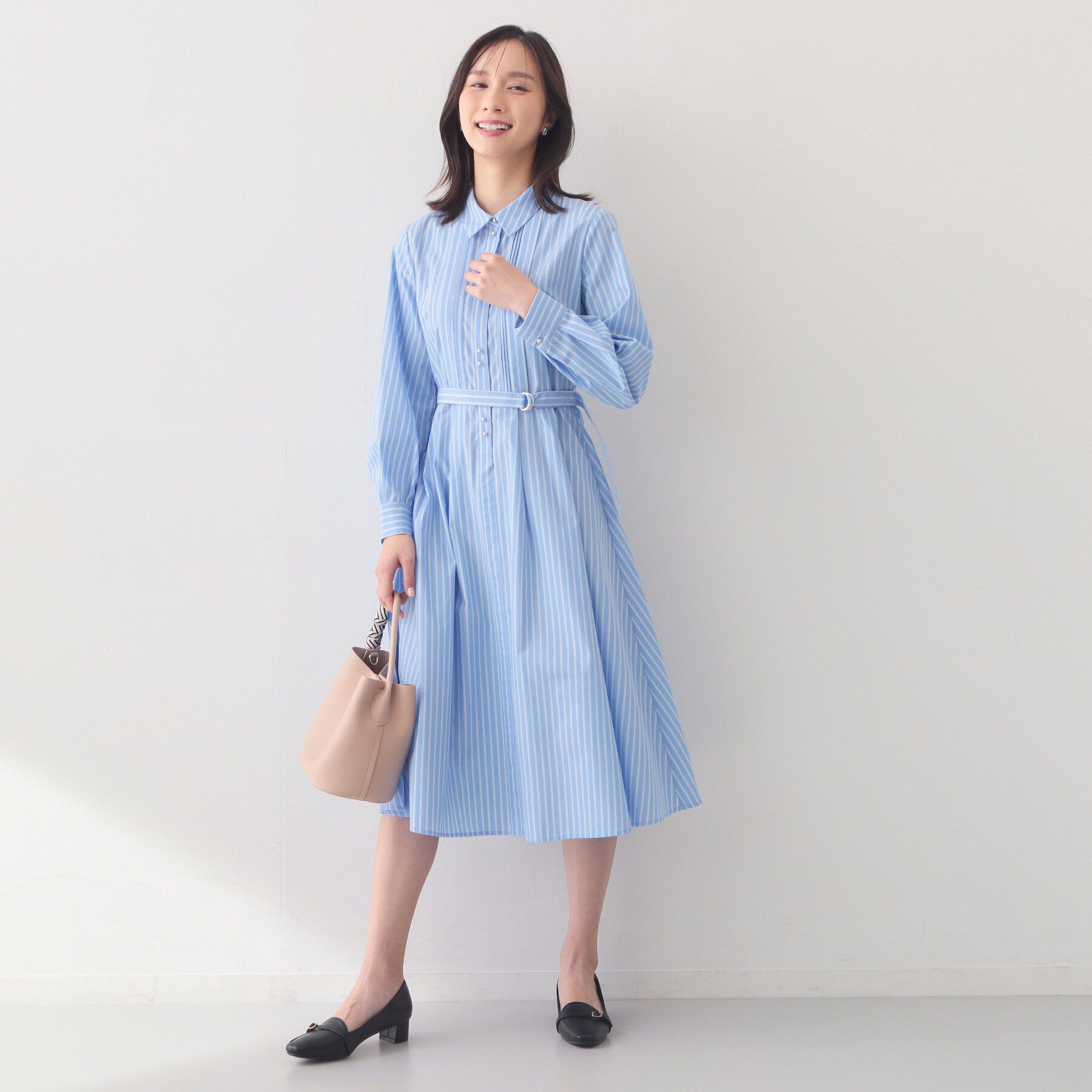 index「ベルト付きタックシャツワンピース【洗濯機OK/イージーアイロン】」|ワンピース|